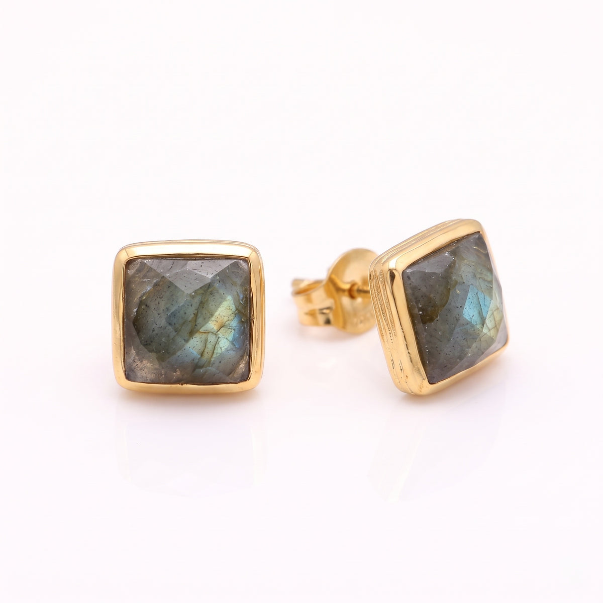 The Northern Glow: Faceted Labradorite Square Stud Earrings, view 2 of 5