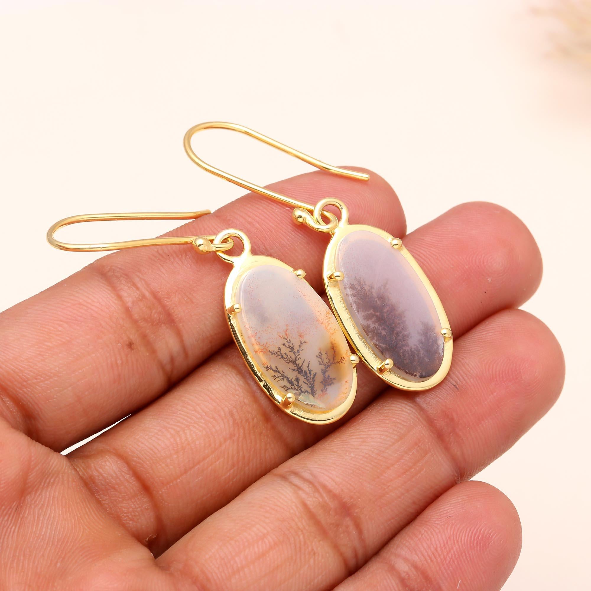 925 Sterling Silver Dendritic Agate Drop Earrings
