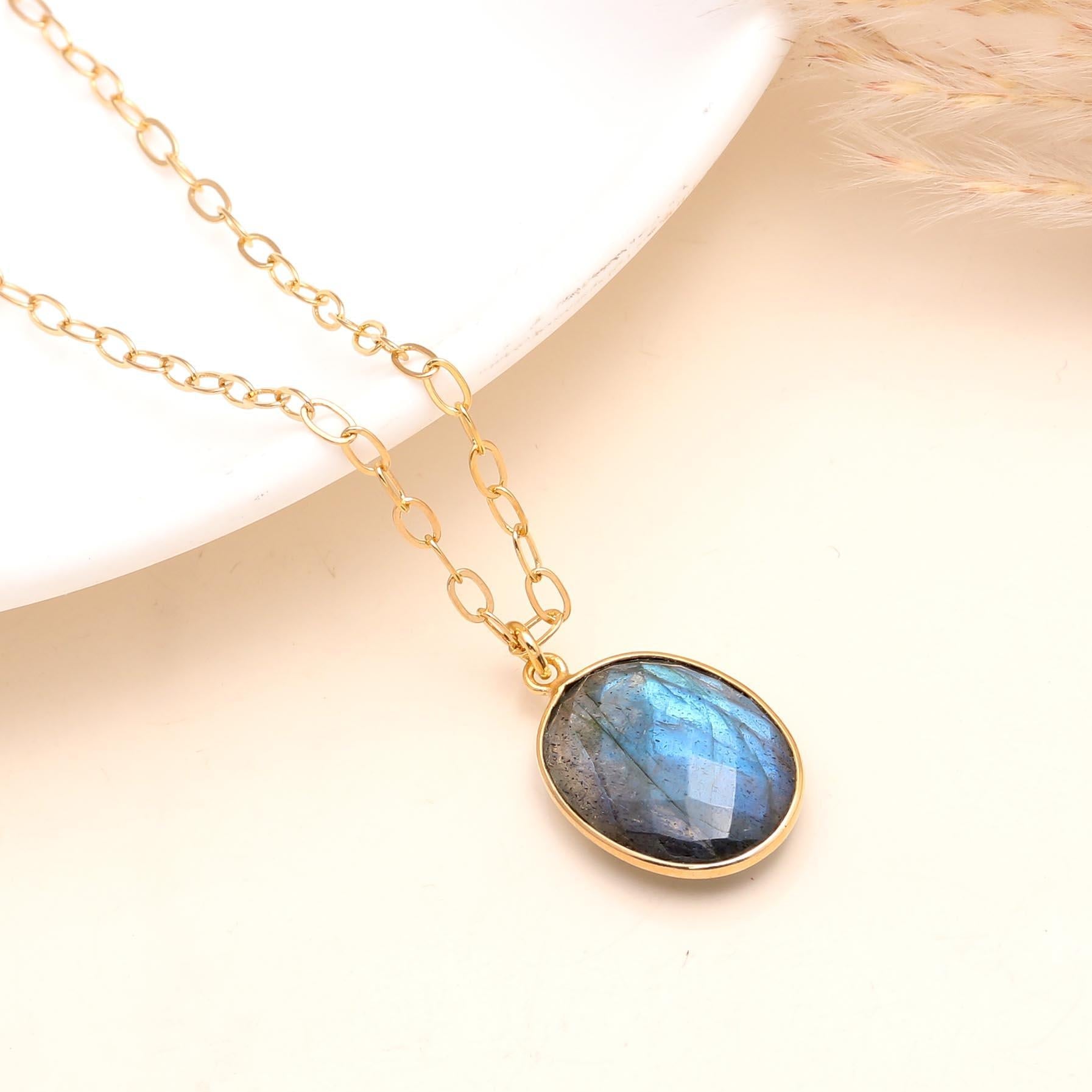 The Mystic Oval: Labradorite Pendant Necklace