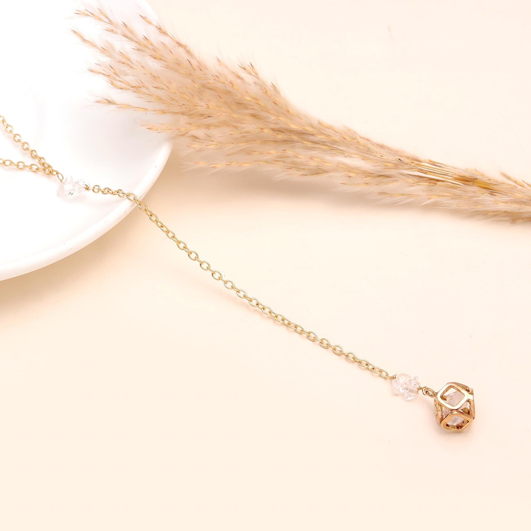 The Crystal Cage: Geometric Lariat Drop Necklace
