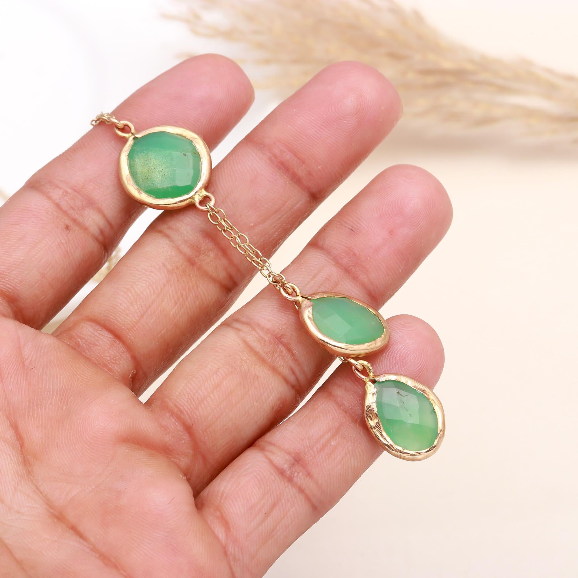 925 Silver Chrysoprase Drop Pendant Necklace