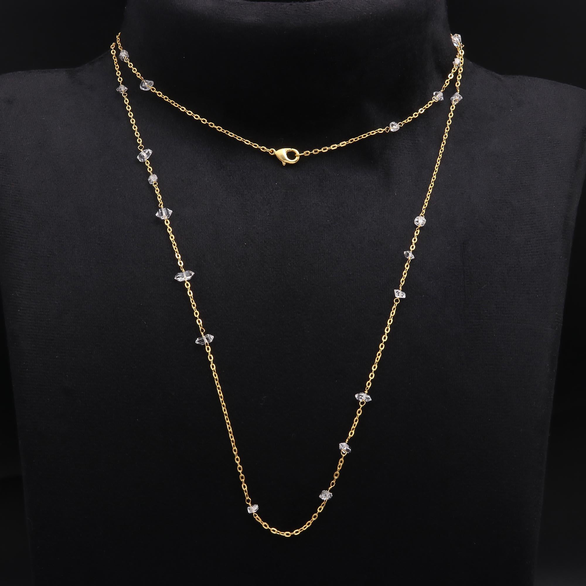 925 Sterling Silver Clear Quartz Chips Chain Necklace