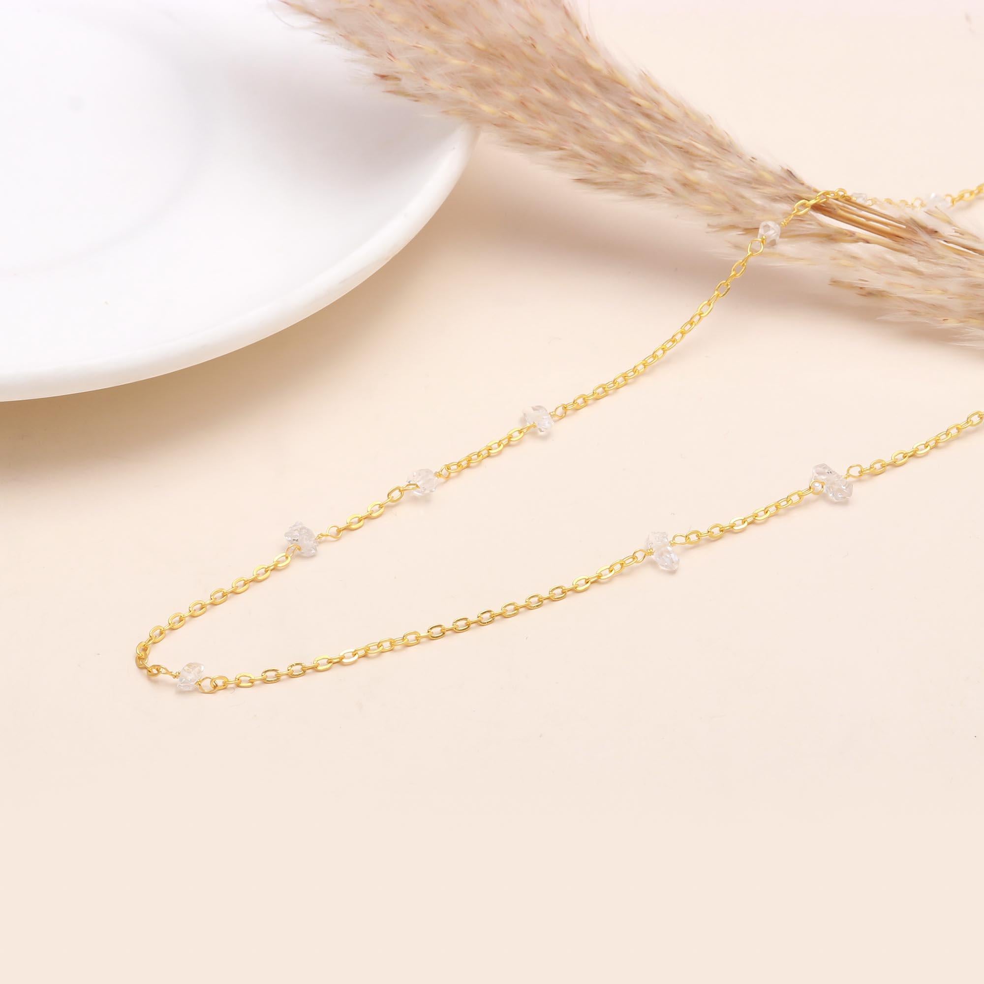 925 Sterling Silver Clear Quartz Chips Chain Necklace