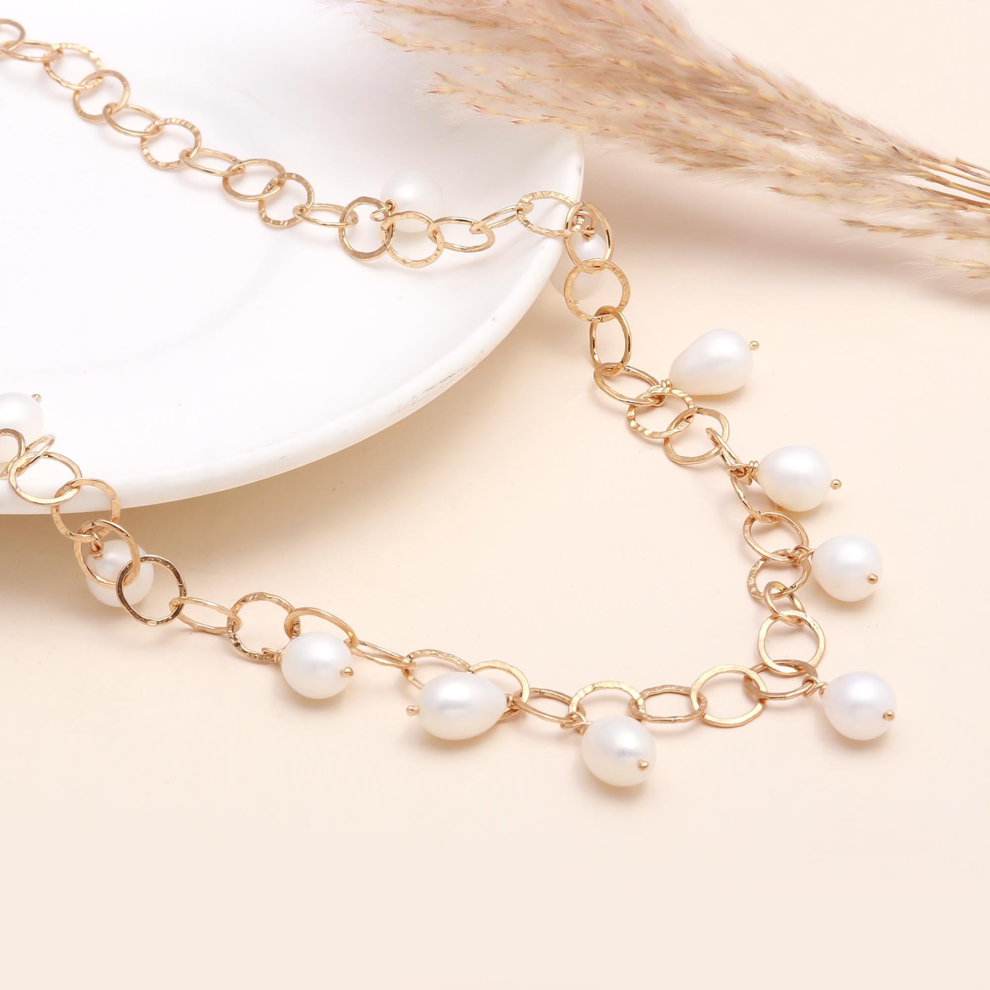 925 Sterling Silver Chunky Chain Dangling Pearls Necklace