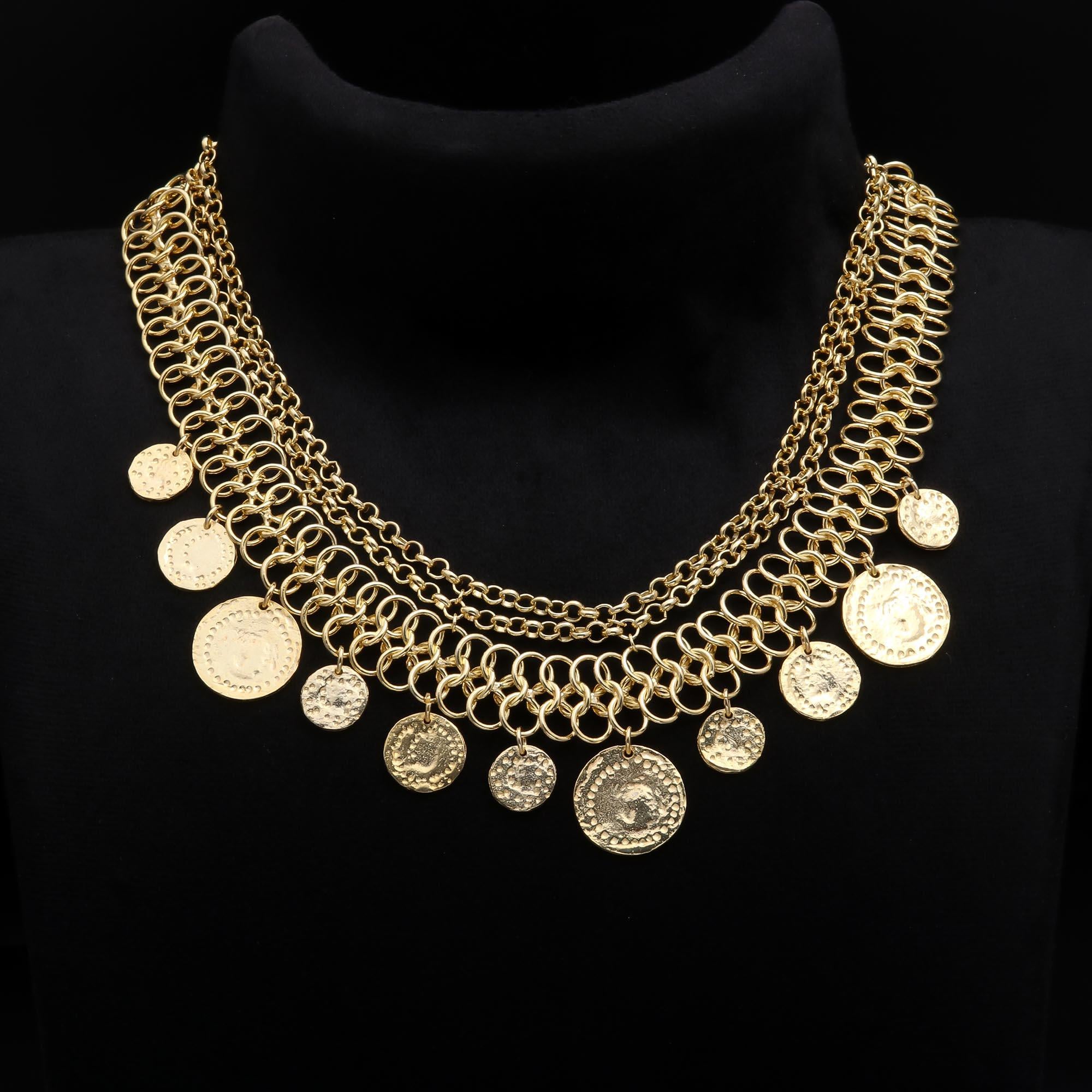 The Golden Treasury: Layered Coin Charm Bib Necklace