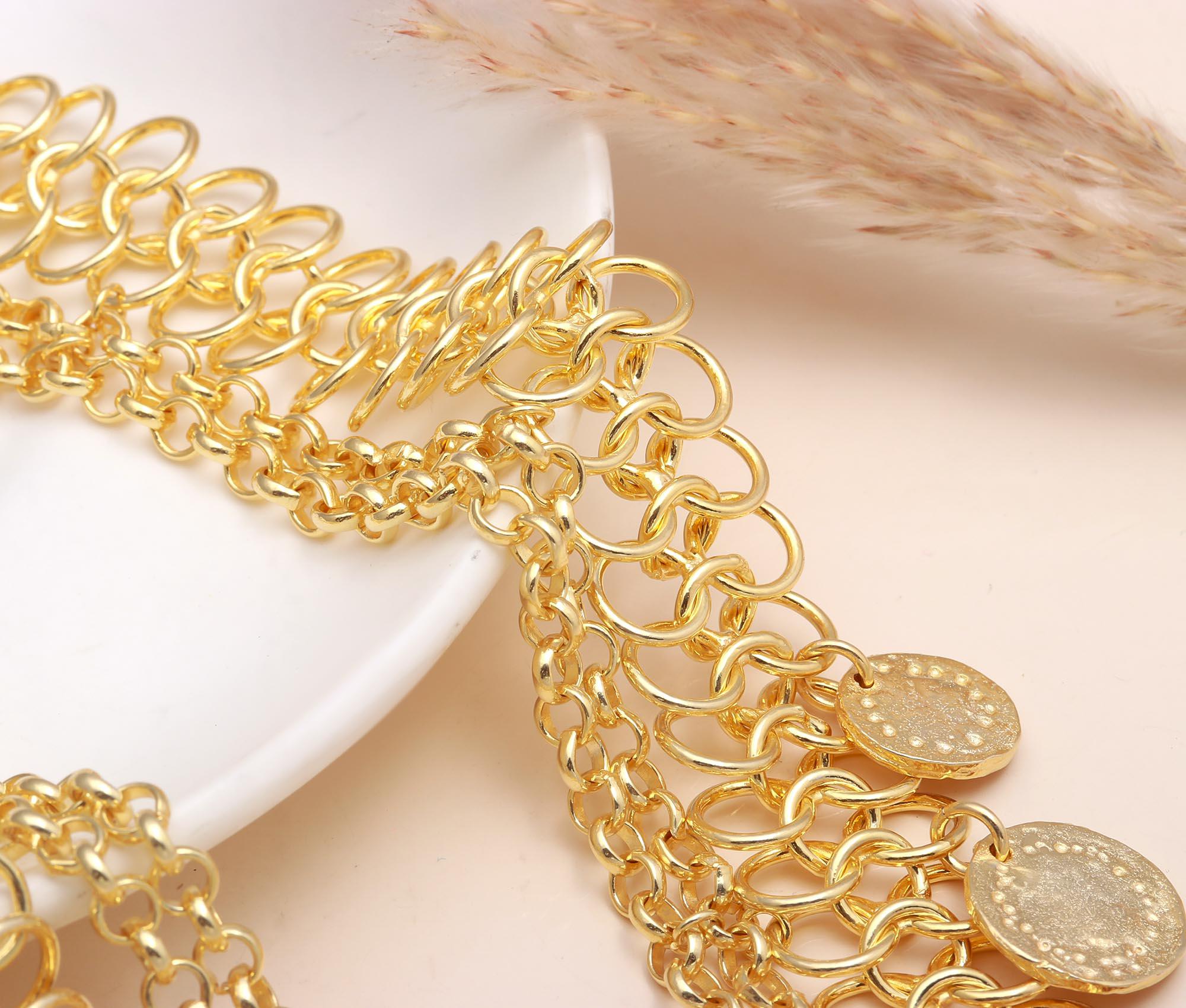 The Golden Treasury: Layered Coin Charm Bib Necklace