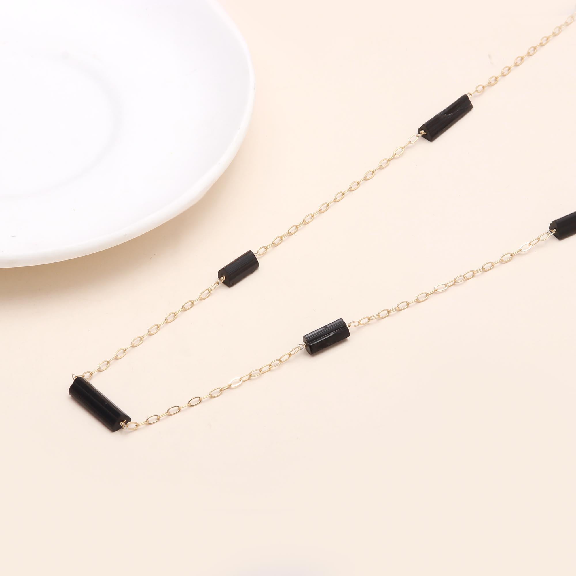 925 Sterling Silver Chain Black Tourmaline Bar Necklace