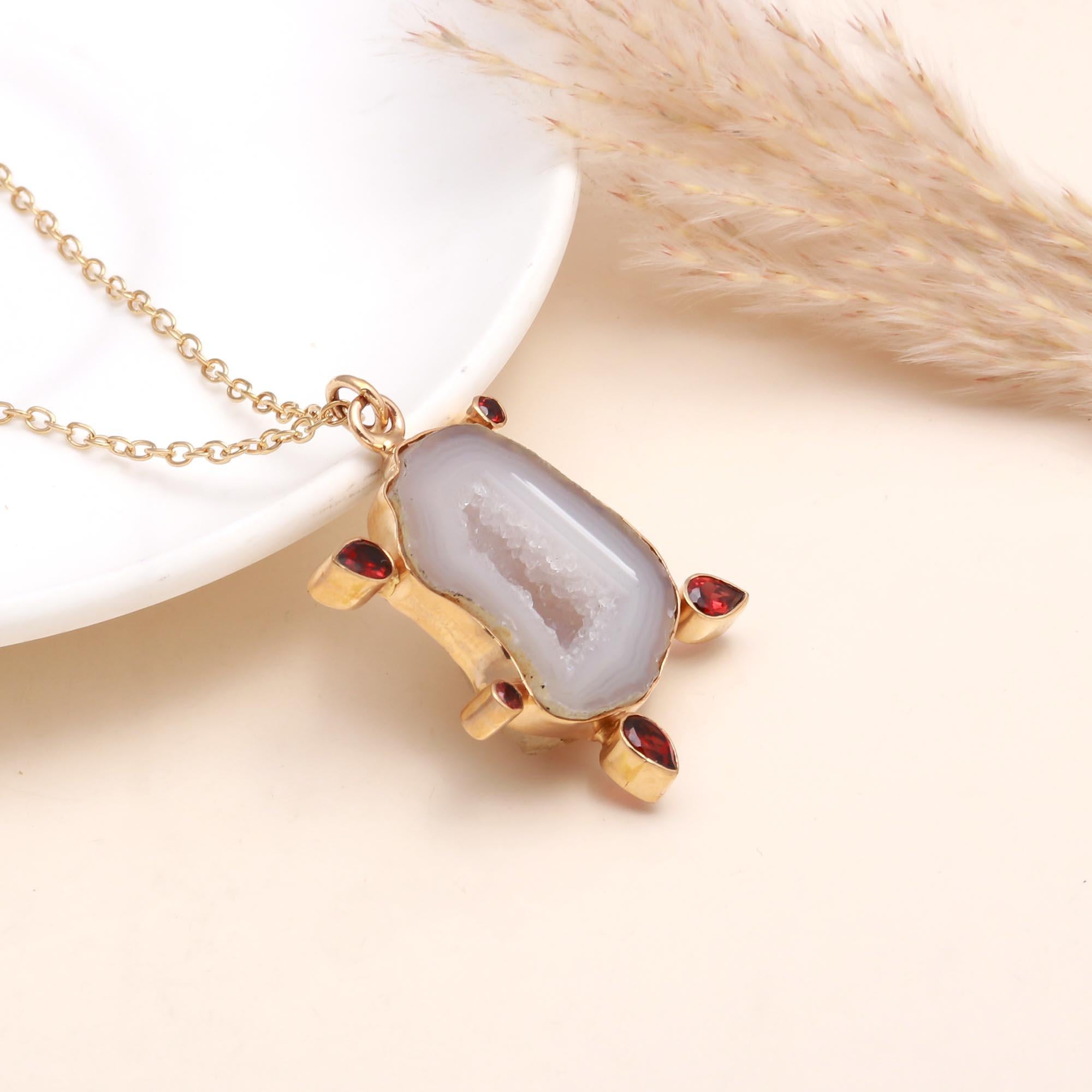 Raw Geode Crystal Pendant Necklace