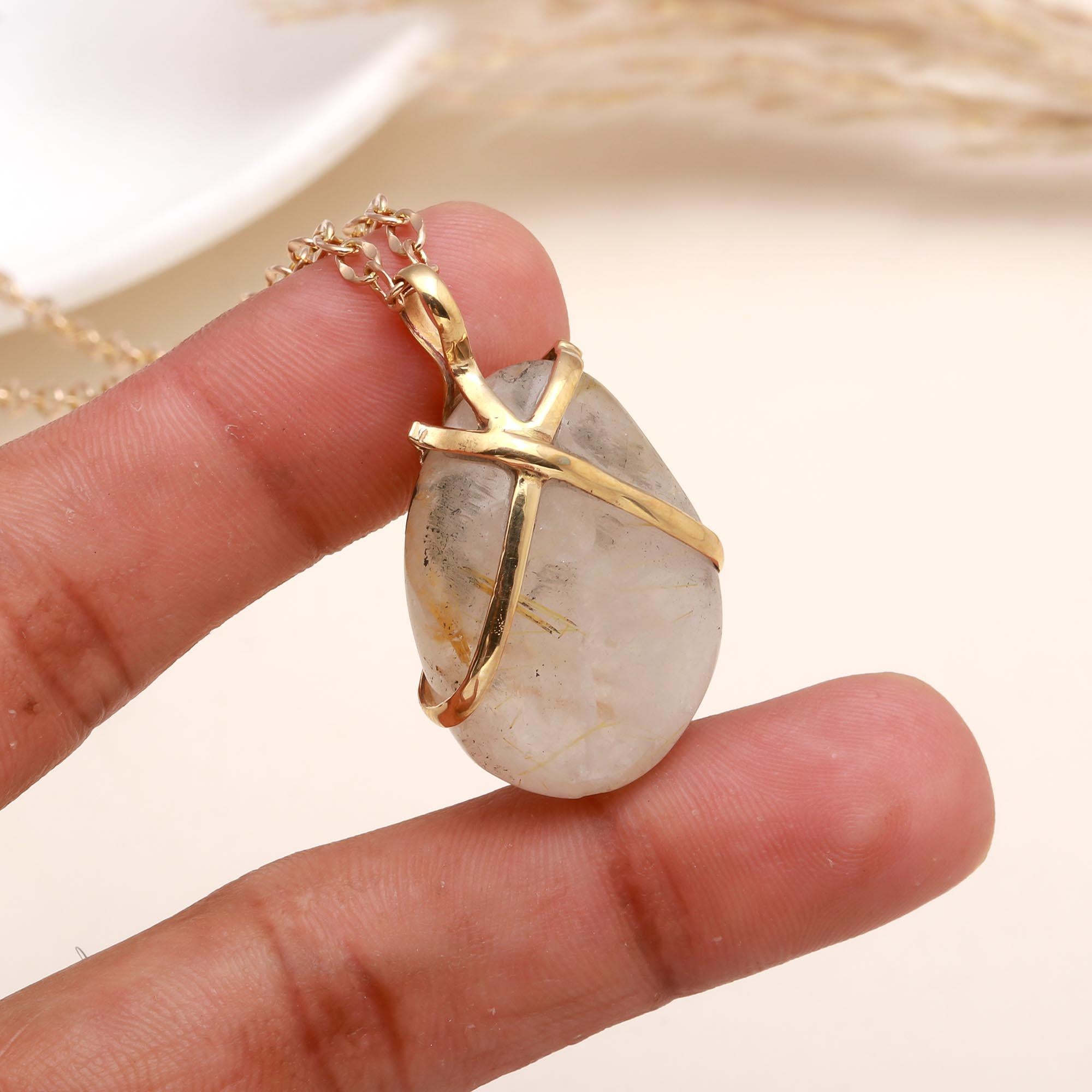 Wrapped Rutilated Quartz Pendant Necklace