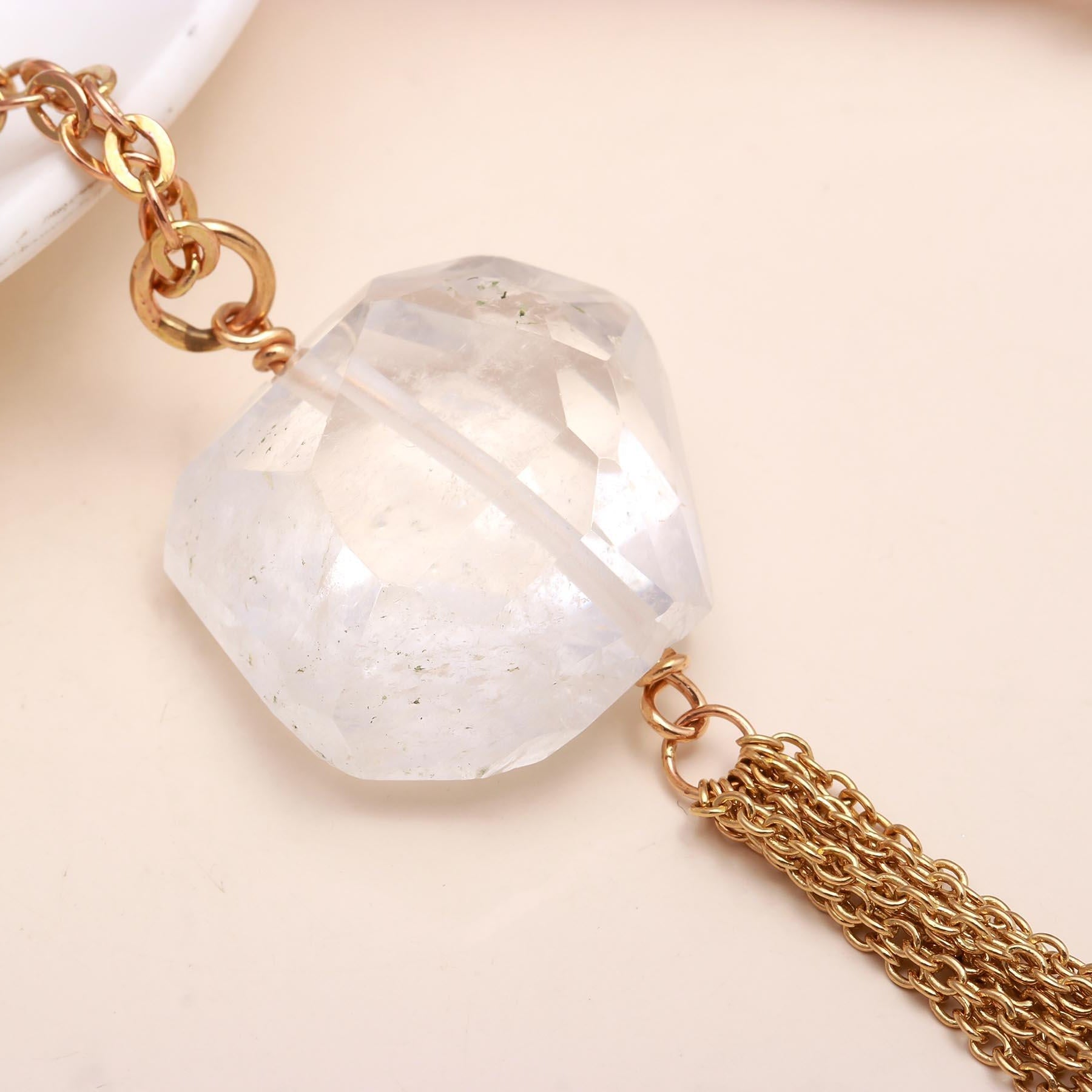 The Ice & Gold: Raw Quartz Tassel Necklace