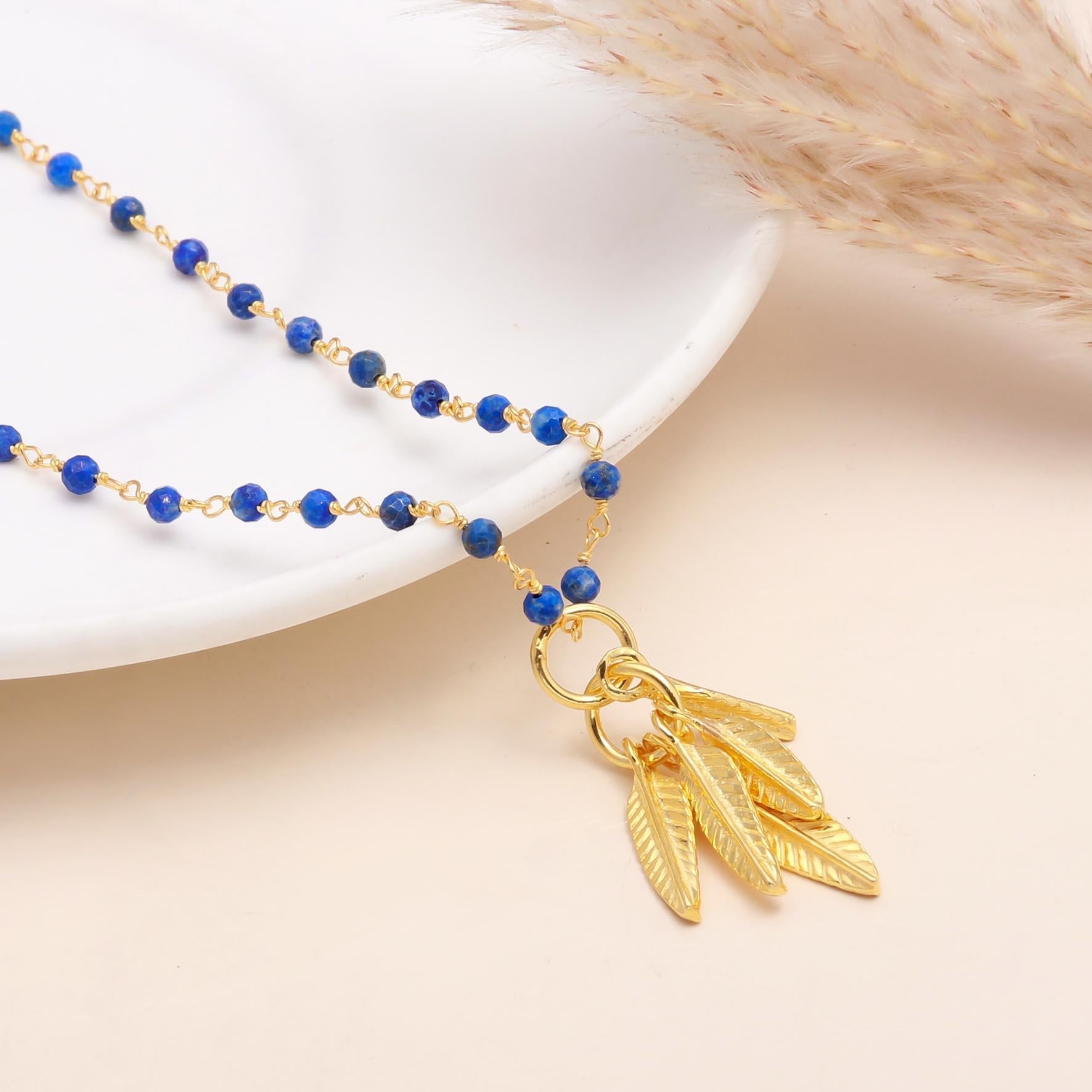 The Royal Flight: Lapis Lazuli & Gold Feather Necklace
