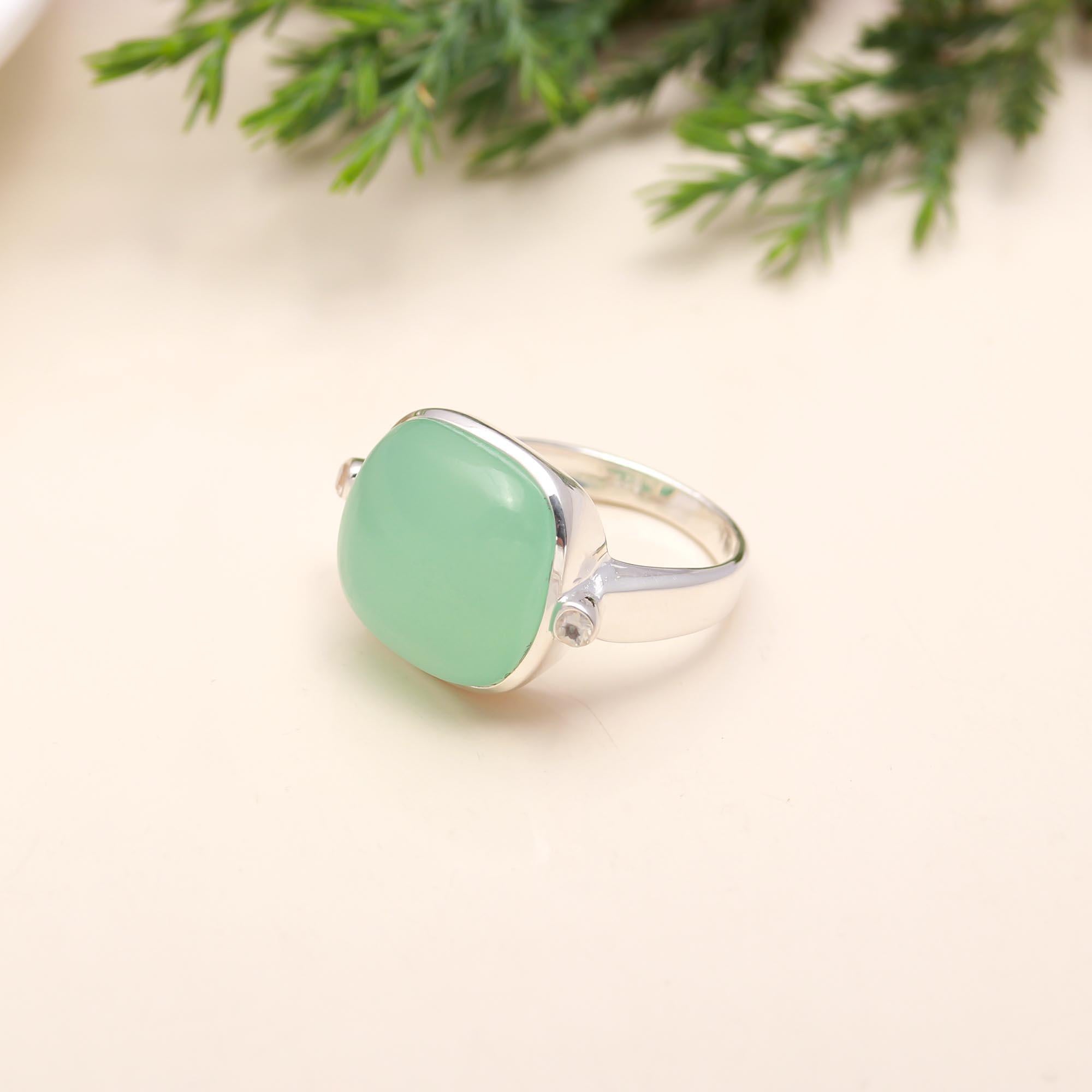 925 Silver Green Chalcedony Ring