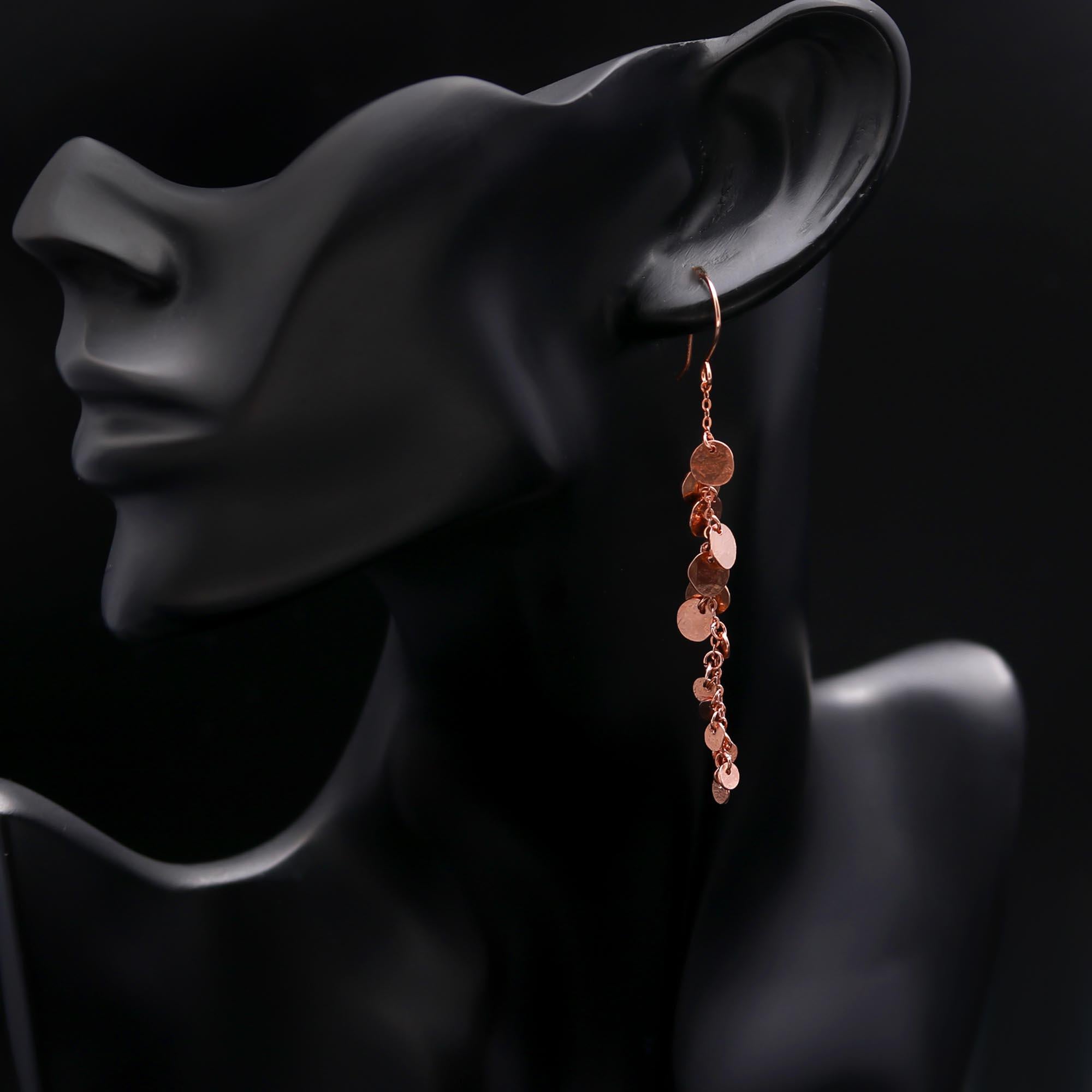 925 Sterling Silver Hammered Disc Long Dangle Drop Earrings