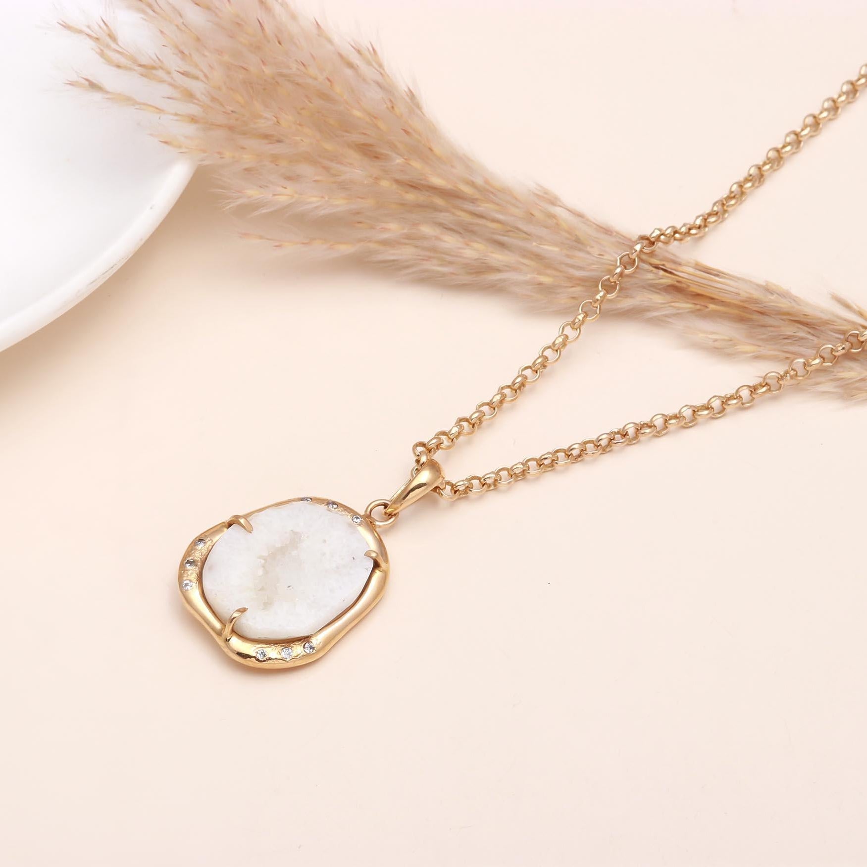 The Snow Queen: White Geode Agate Pendant