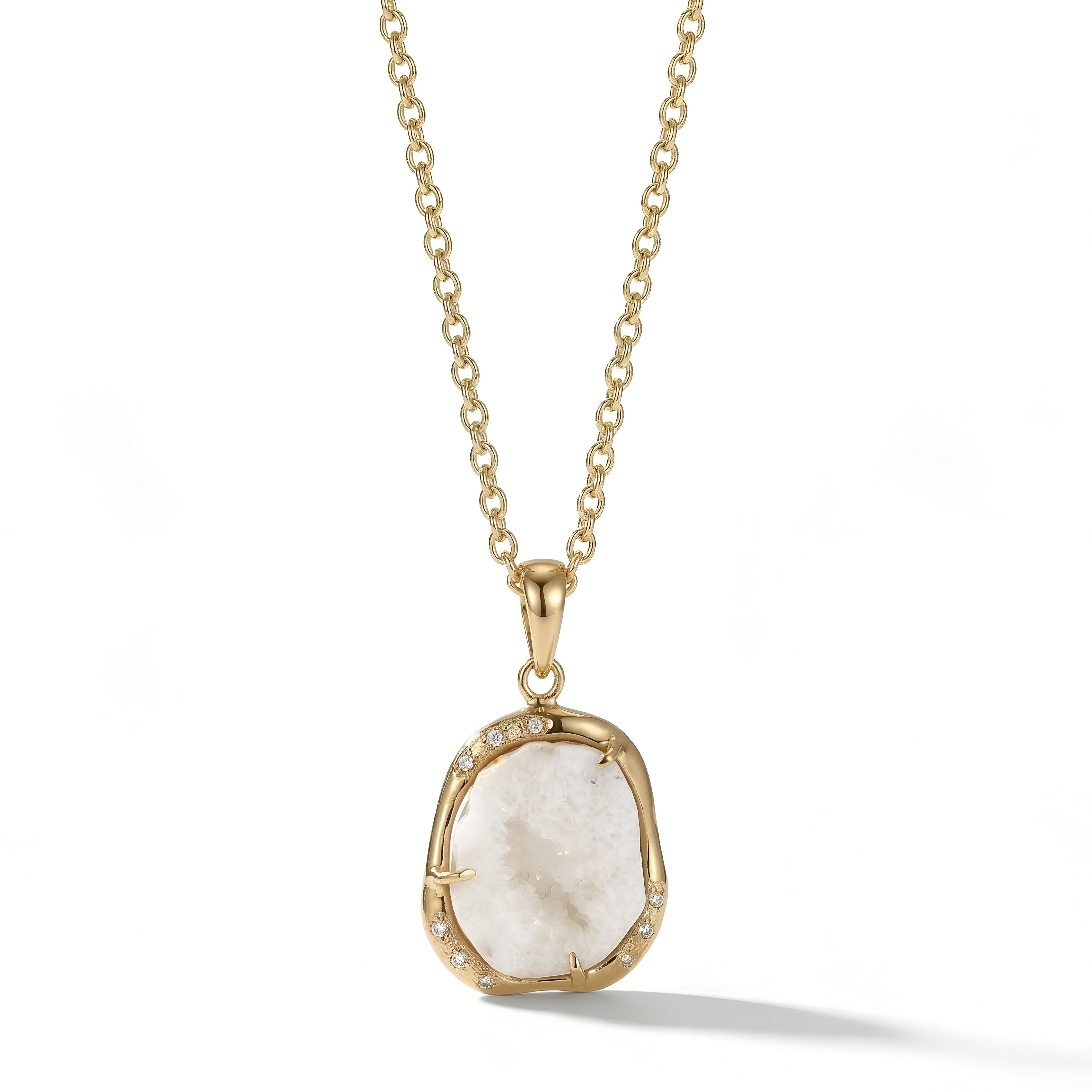 The Snow Queen: White Geode Agate Pendant