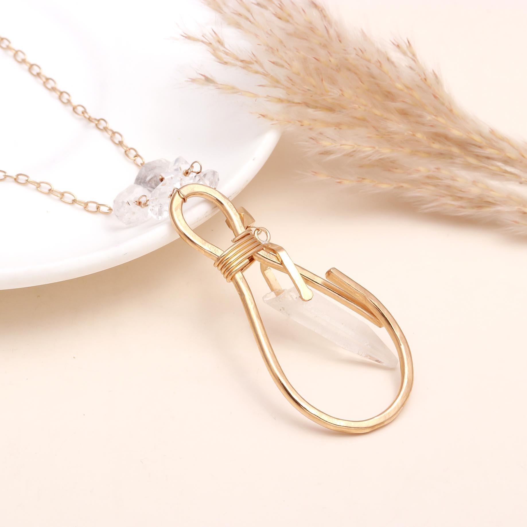 The Crystal Loop: Gold Wire Wrapped Raw Quartz Pendant