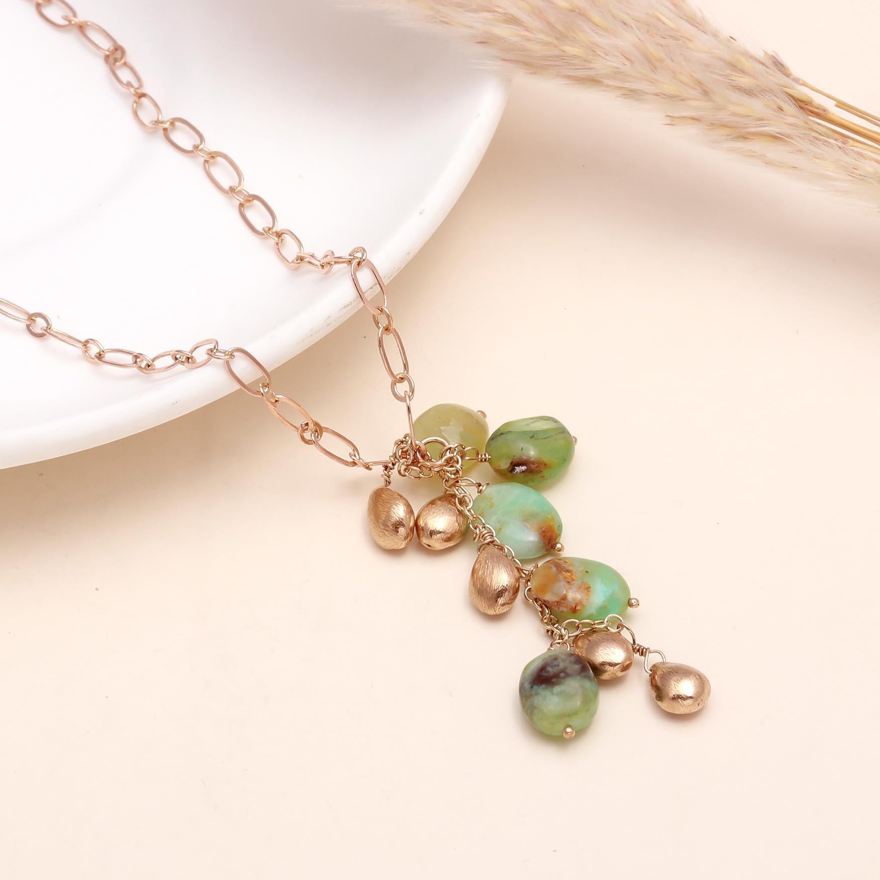 The Forest Cascade: Green Opal Cluster Beaded Necklace