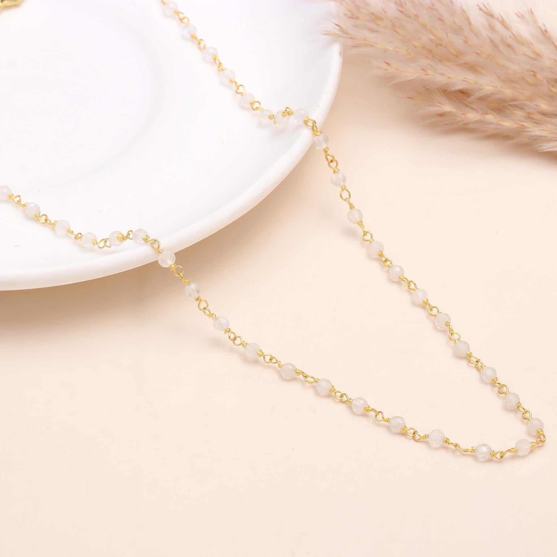 The Dainty Station: Moonstone Beaded Gold Necklace