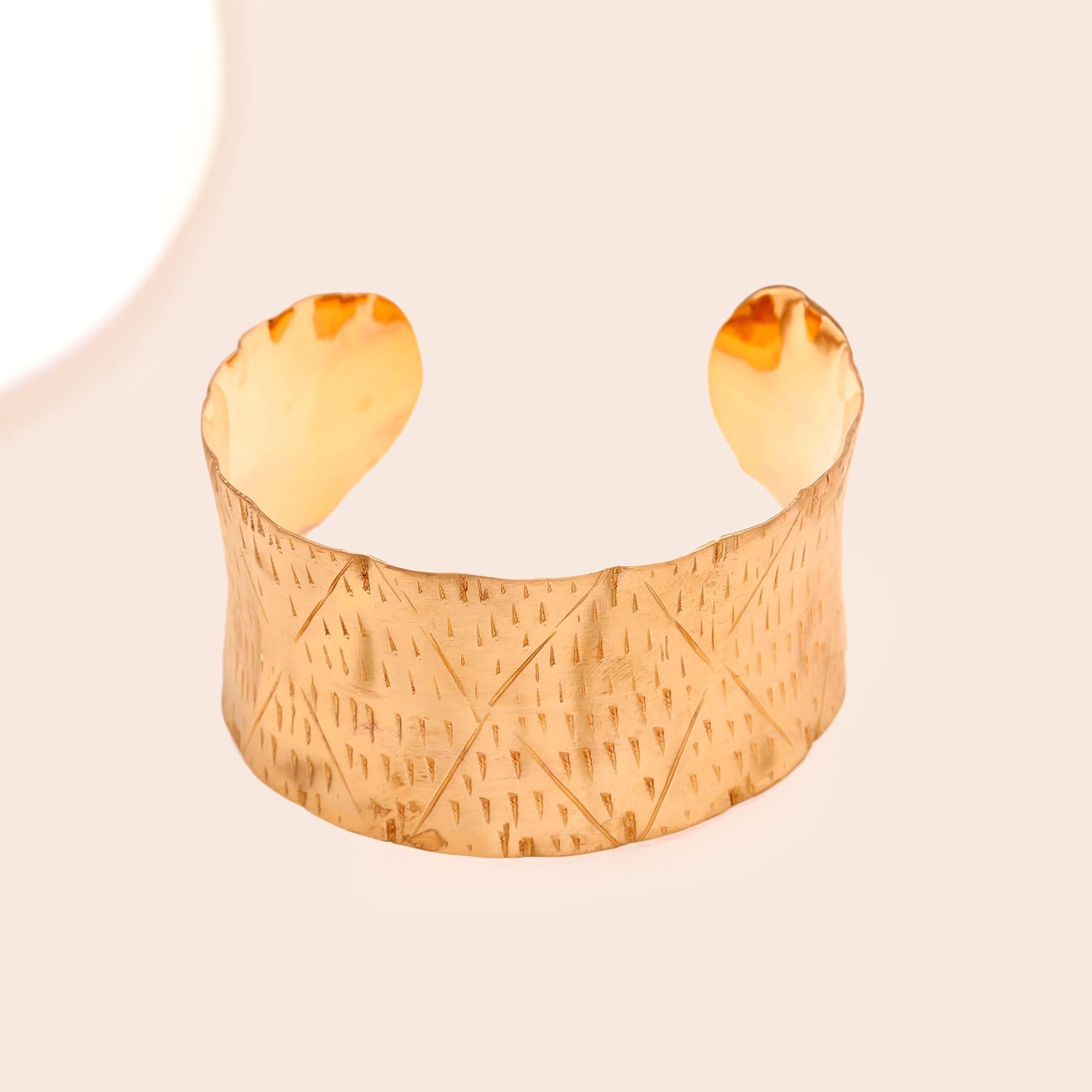 The Artisan Chevron: Etched Gold Wide Cuff