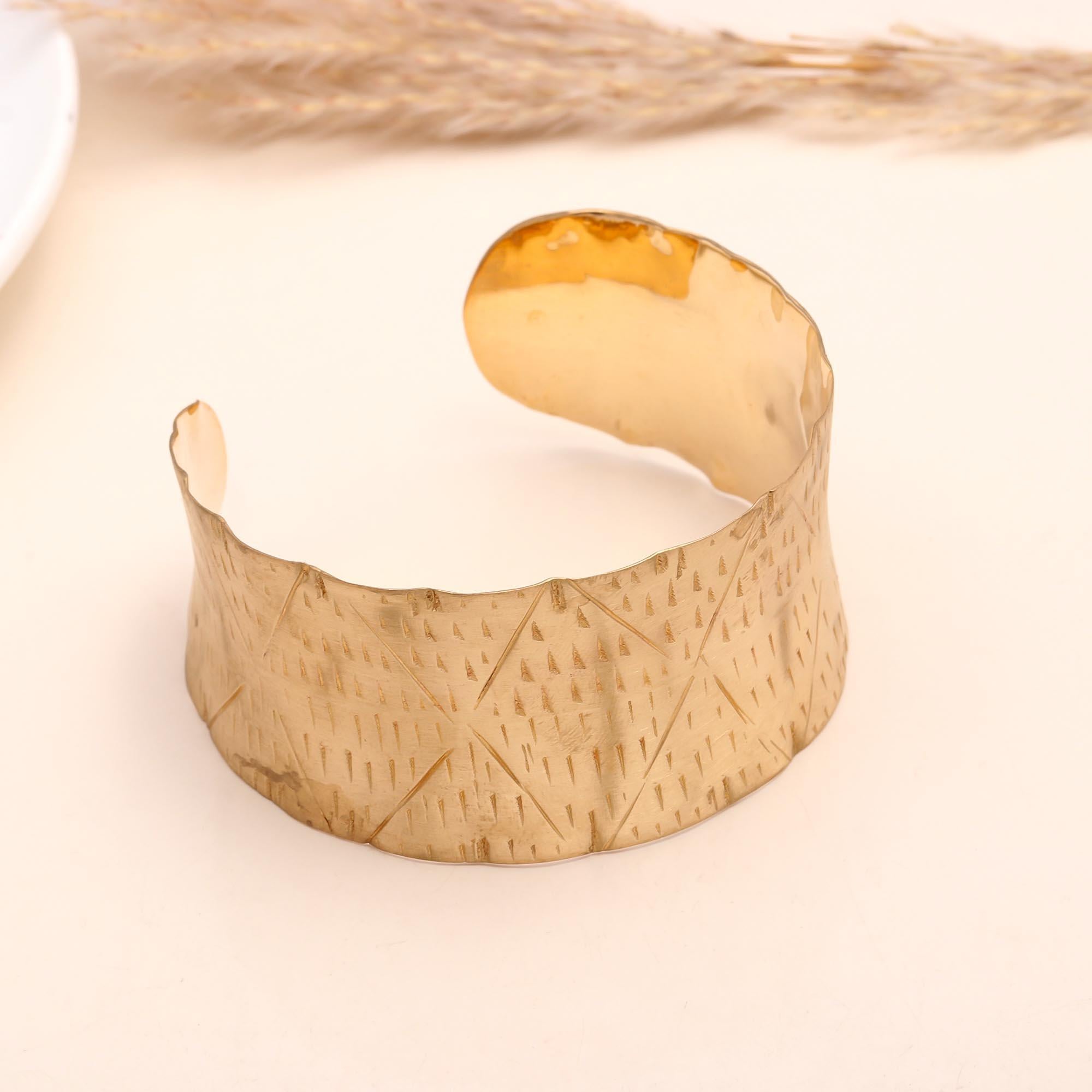 The Artisan Chevron: Etched Gold Wide Cuff