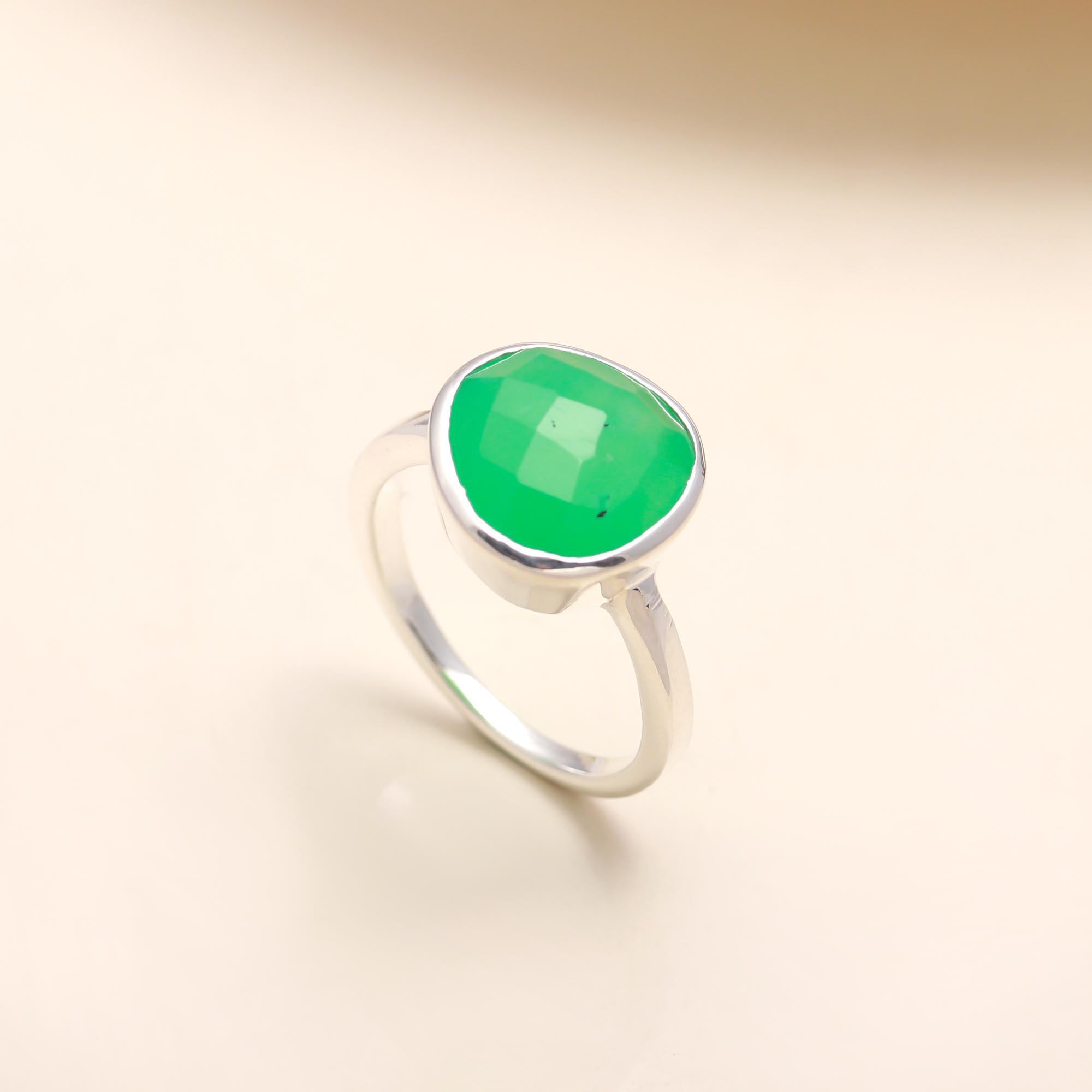 925 Silver Round Green Onyx Ring
