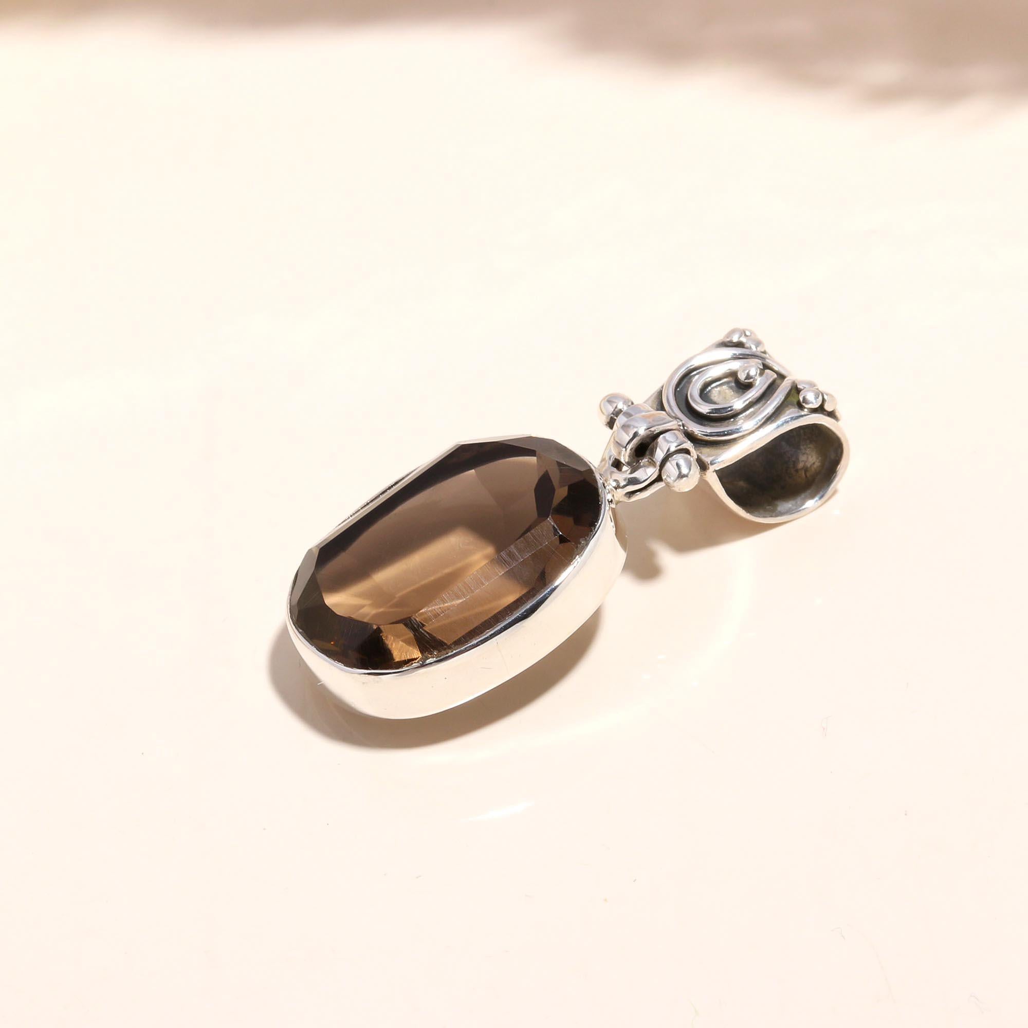 The Smoky Heritage: Ornate Smoky Quartz Silver Pendant