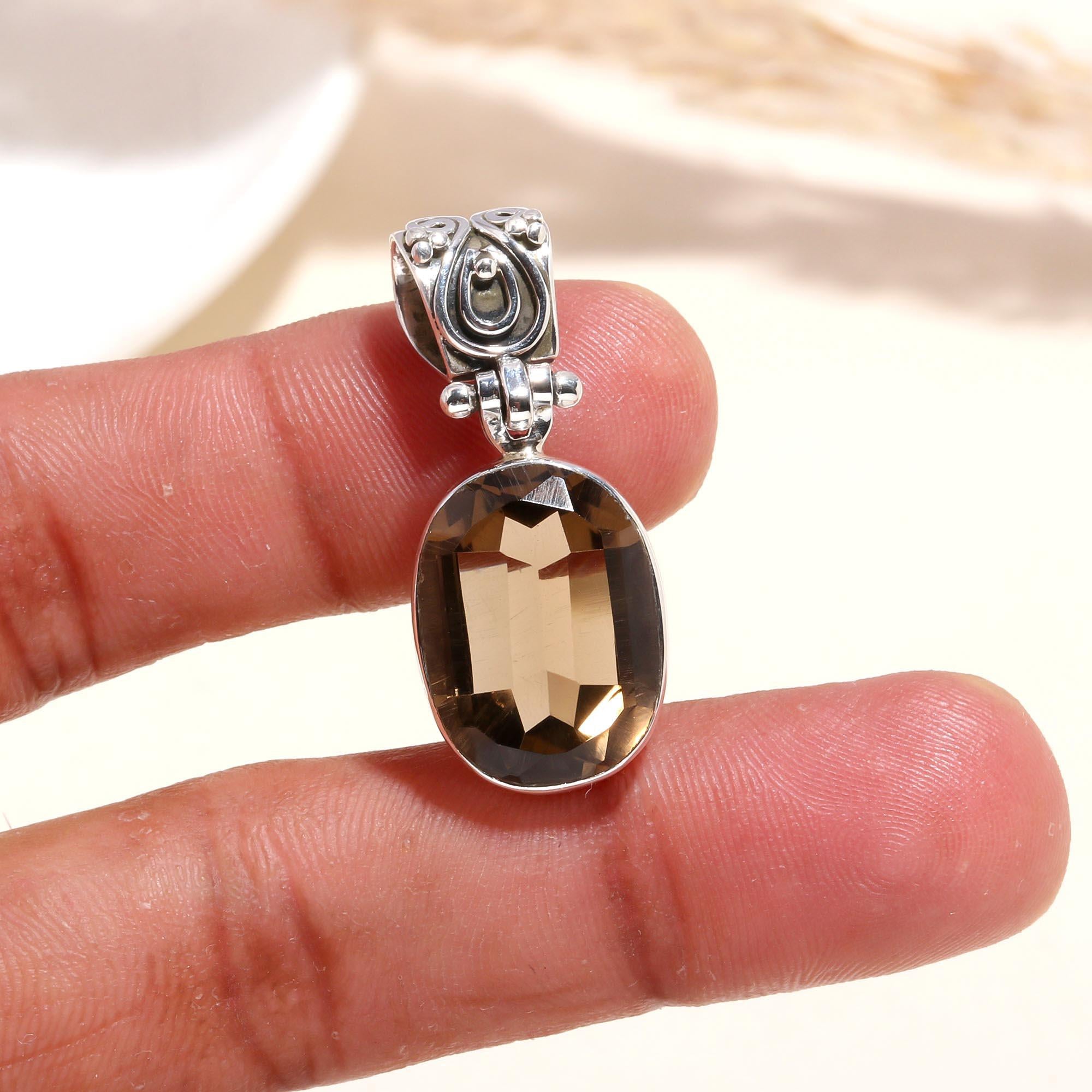 The Smoky Heritage: Ornate Smoky Quartz Silver Pendant