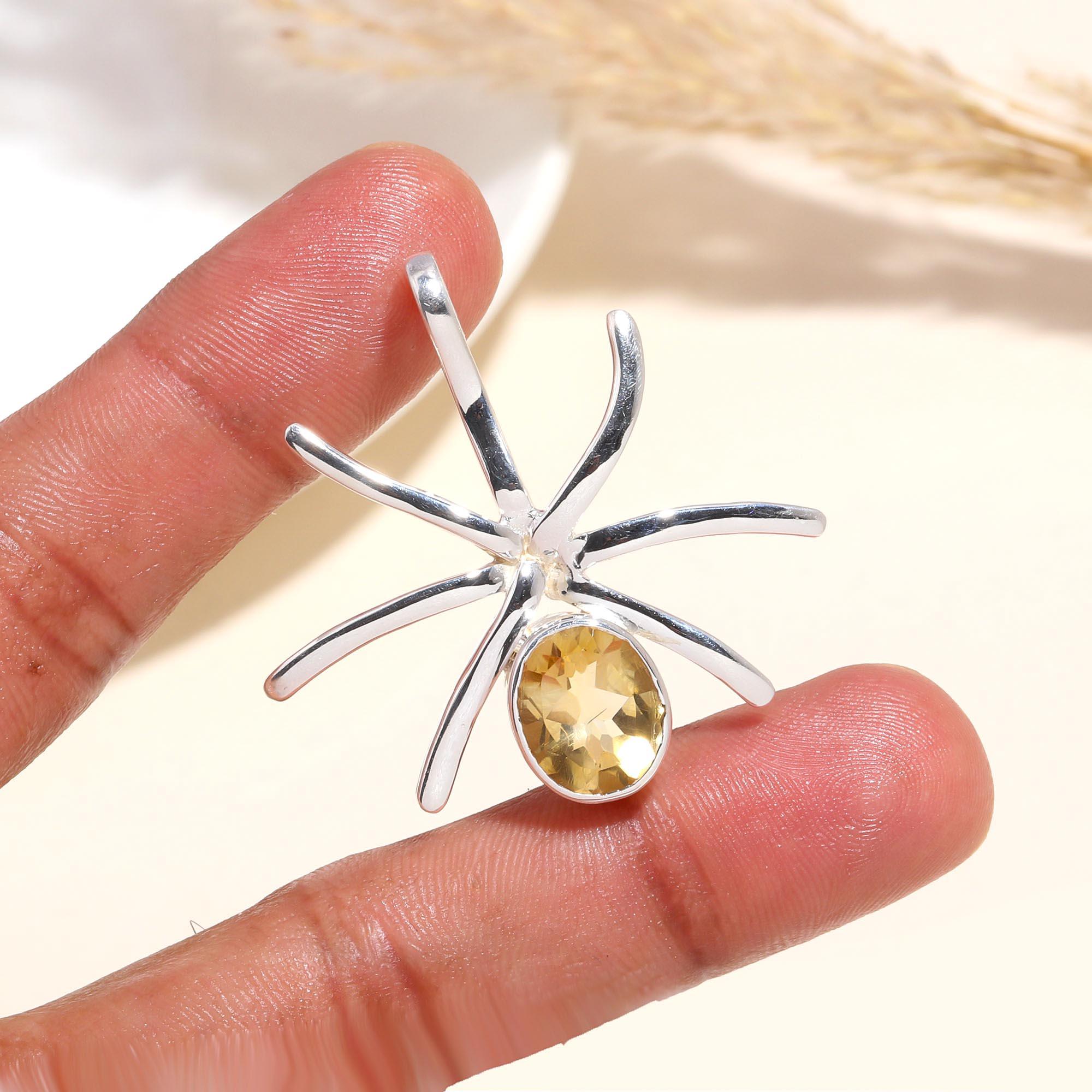 The Citrine Spider: Whimsical Nature-Inspired Silver Pendant