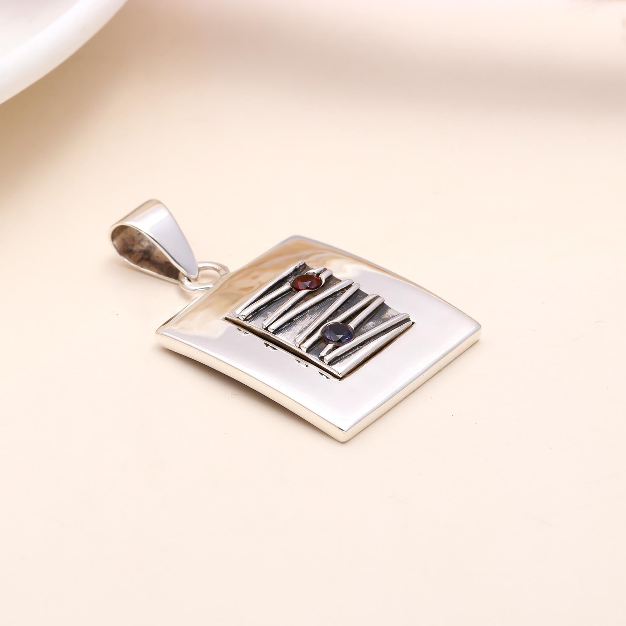 The Linear Tablet: Modern Silver Pendant