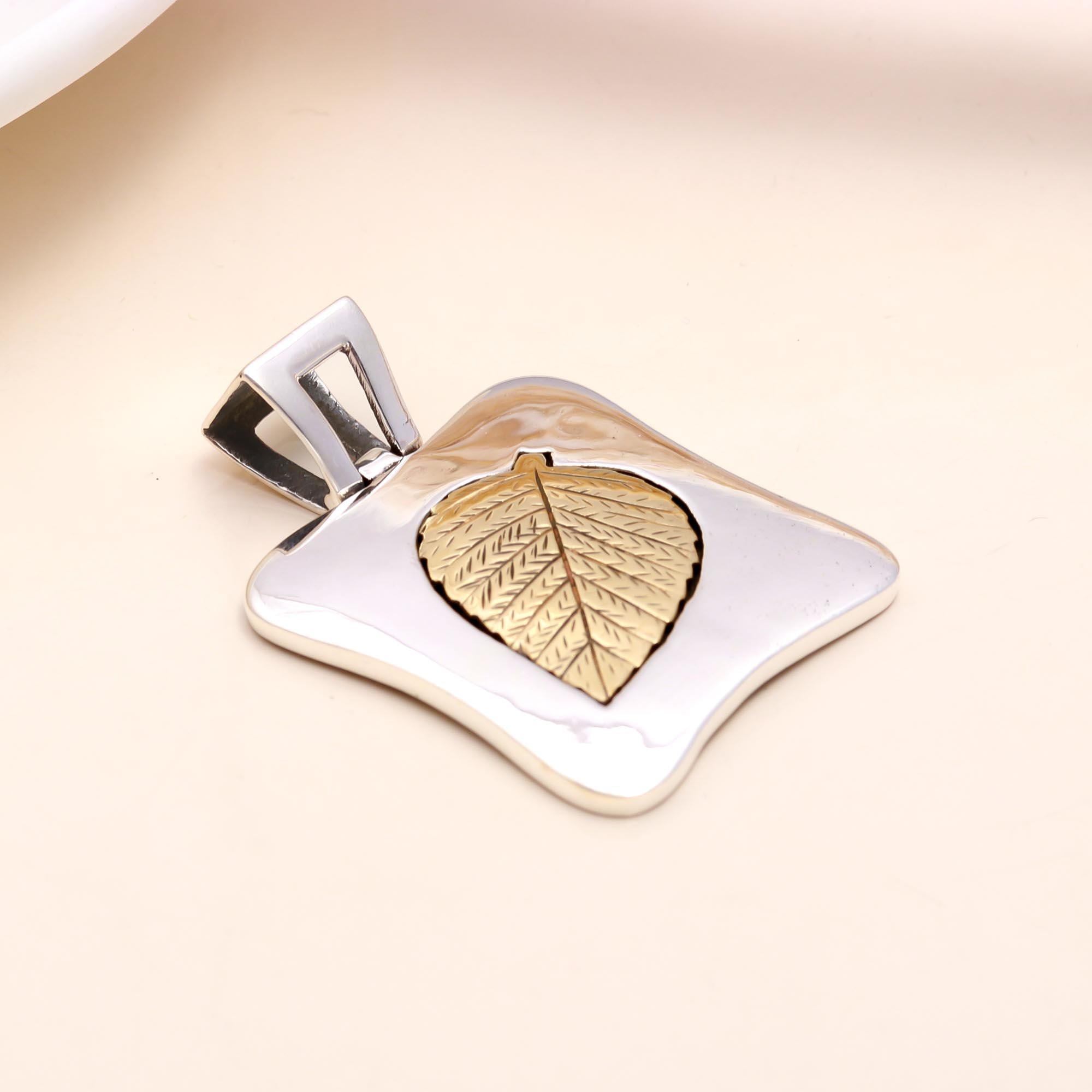 The Golden Aspen: Two-Tone Leaf Silver Pendant