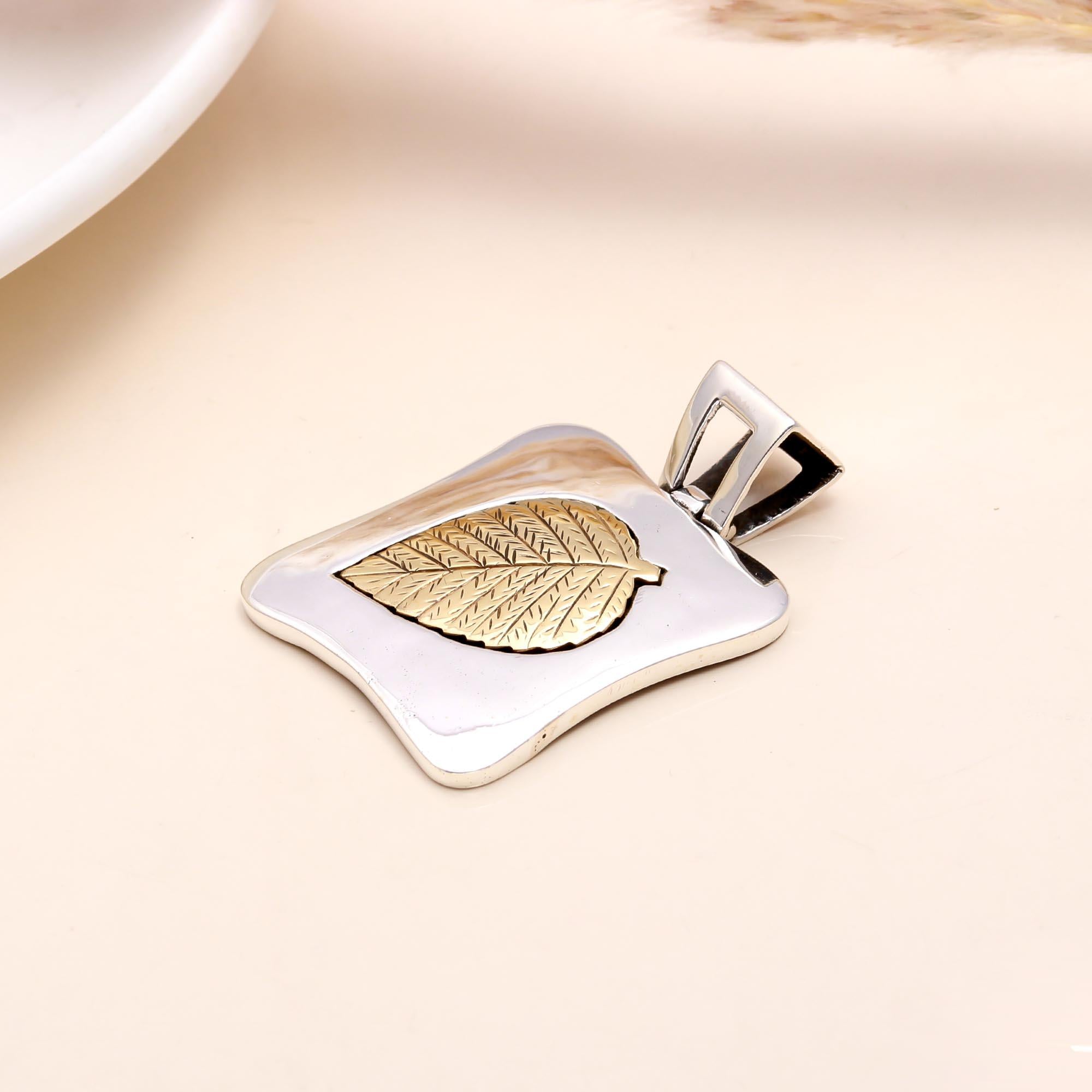 The Golden Aspen: Two-Tone Leaf Silver Pendant
