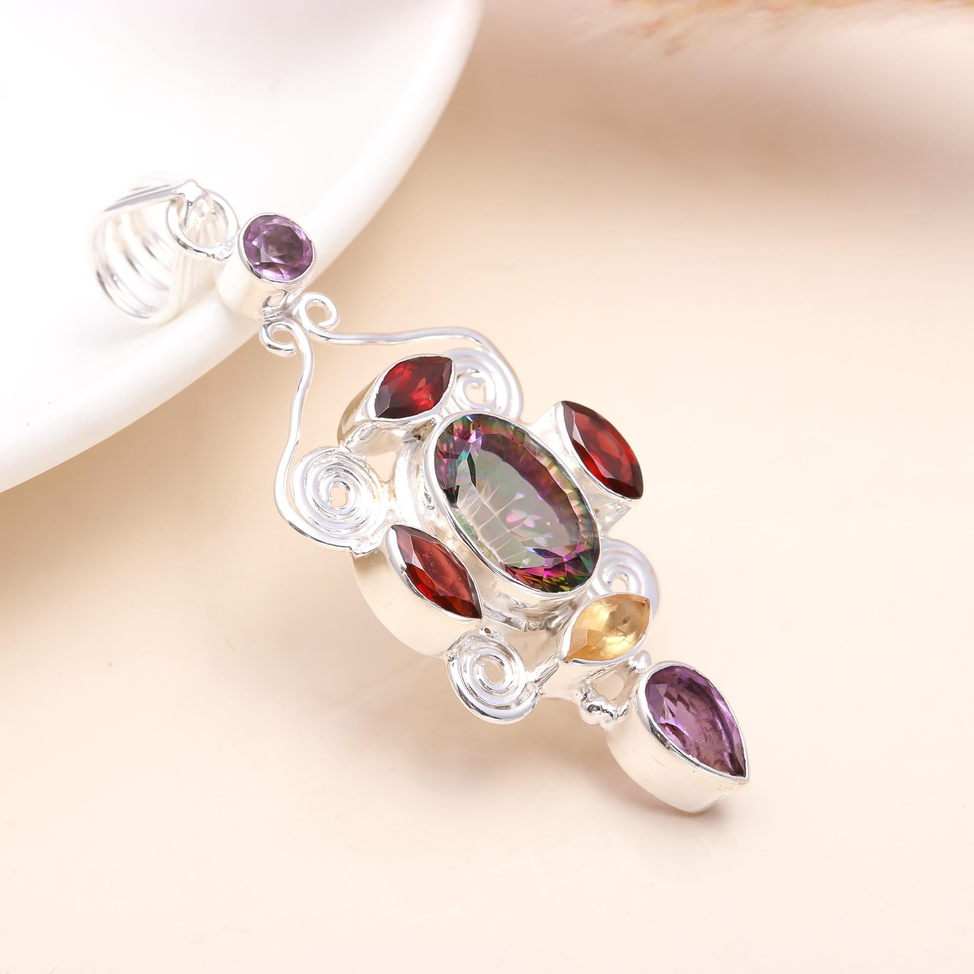The Mystic Tier: Multi-Stone Silver Statement Pendant