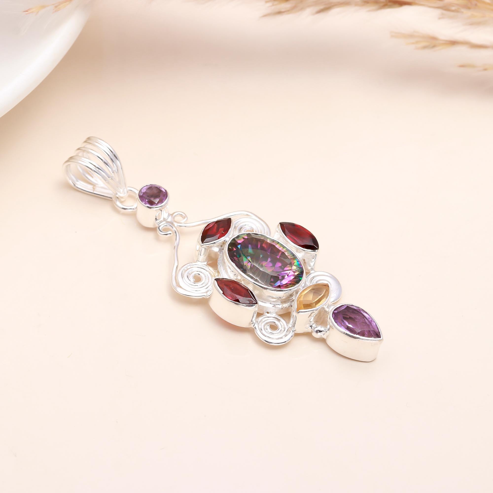 The Mystic Tier: Multi-Stone Silver Statement Pendant