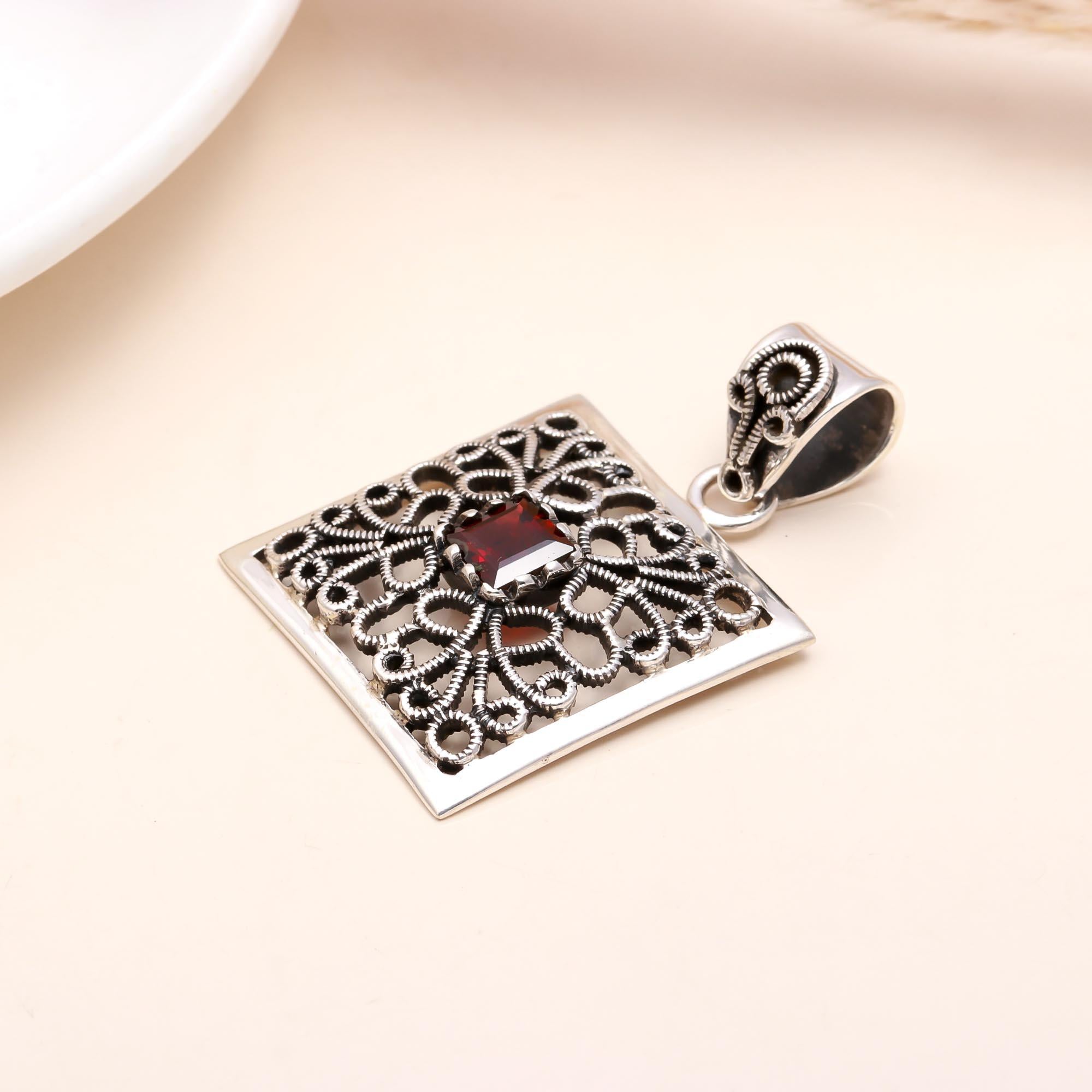 The Mandala Square: Ornate Filigree Silver Pendant