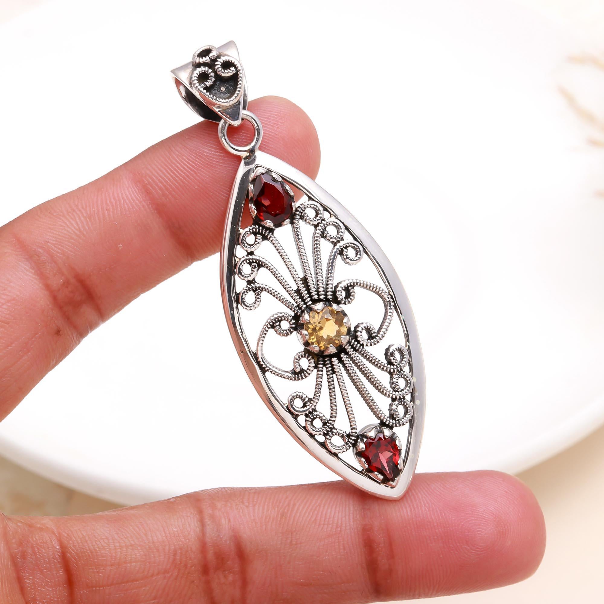 The Sunset Marquise: Boho Silver Pendant