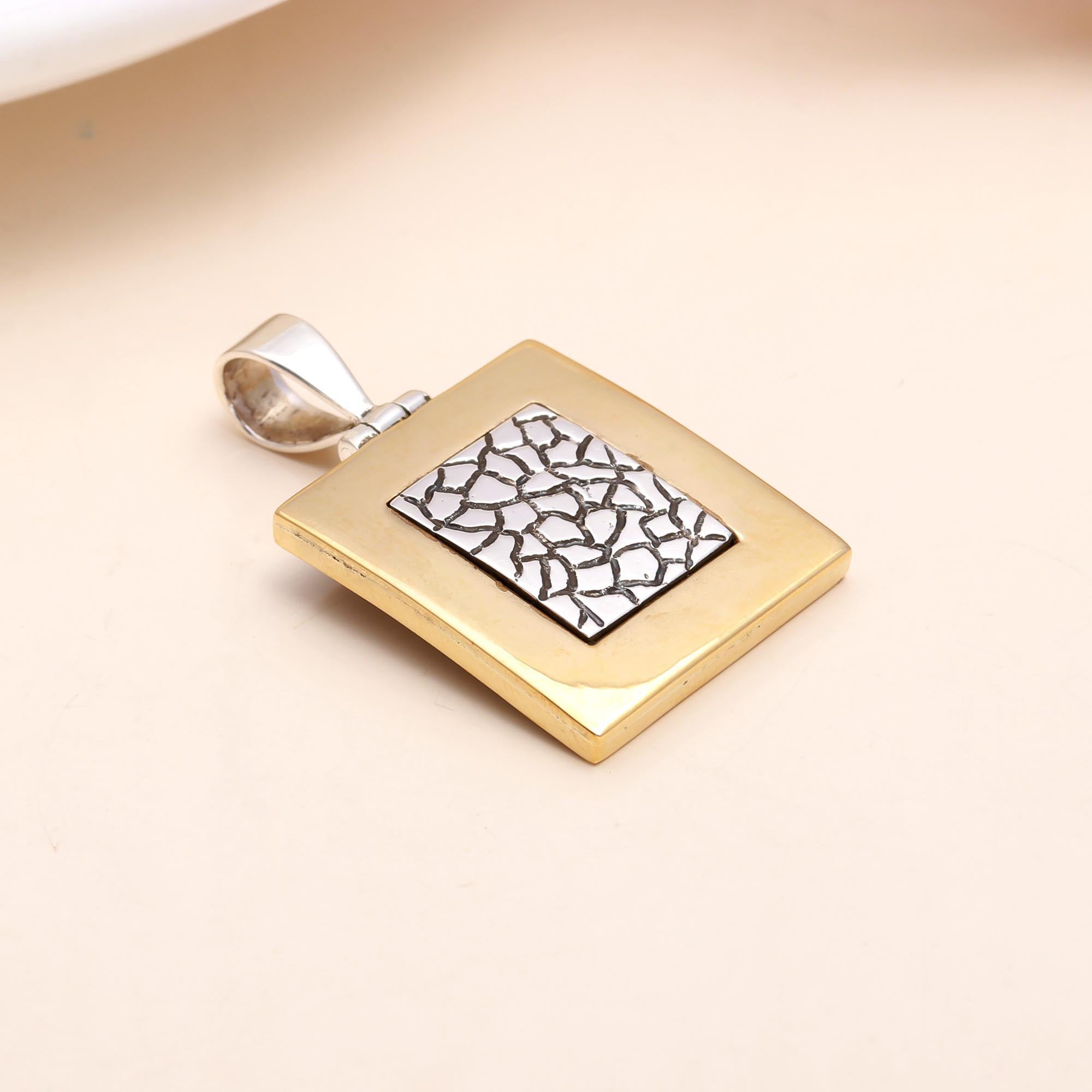 The Gilded Tectonic: Two-Tone Textured Silver Pendant