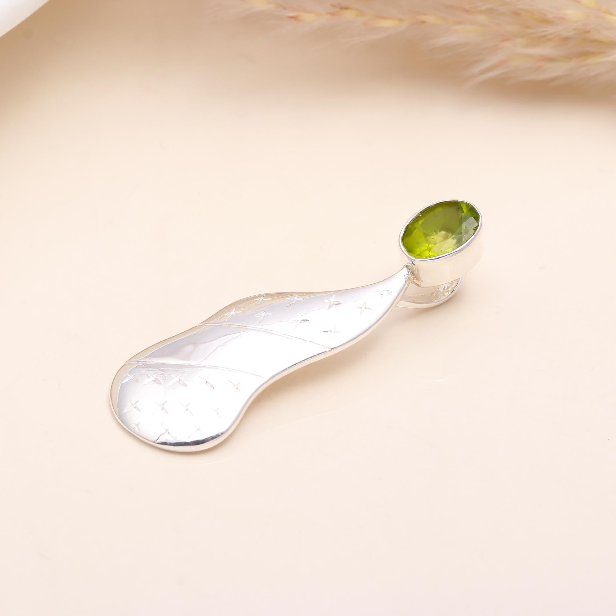 The Peridot Flare: Etched Silver Dainty Charm