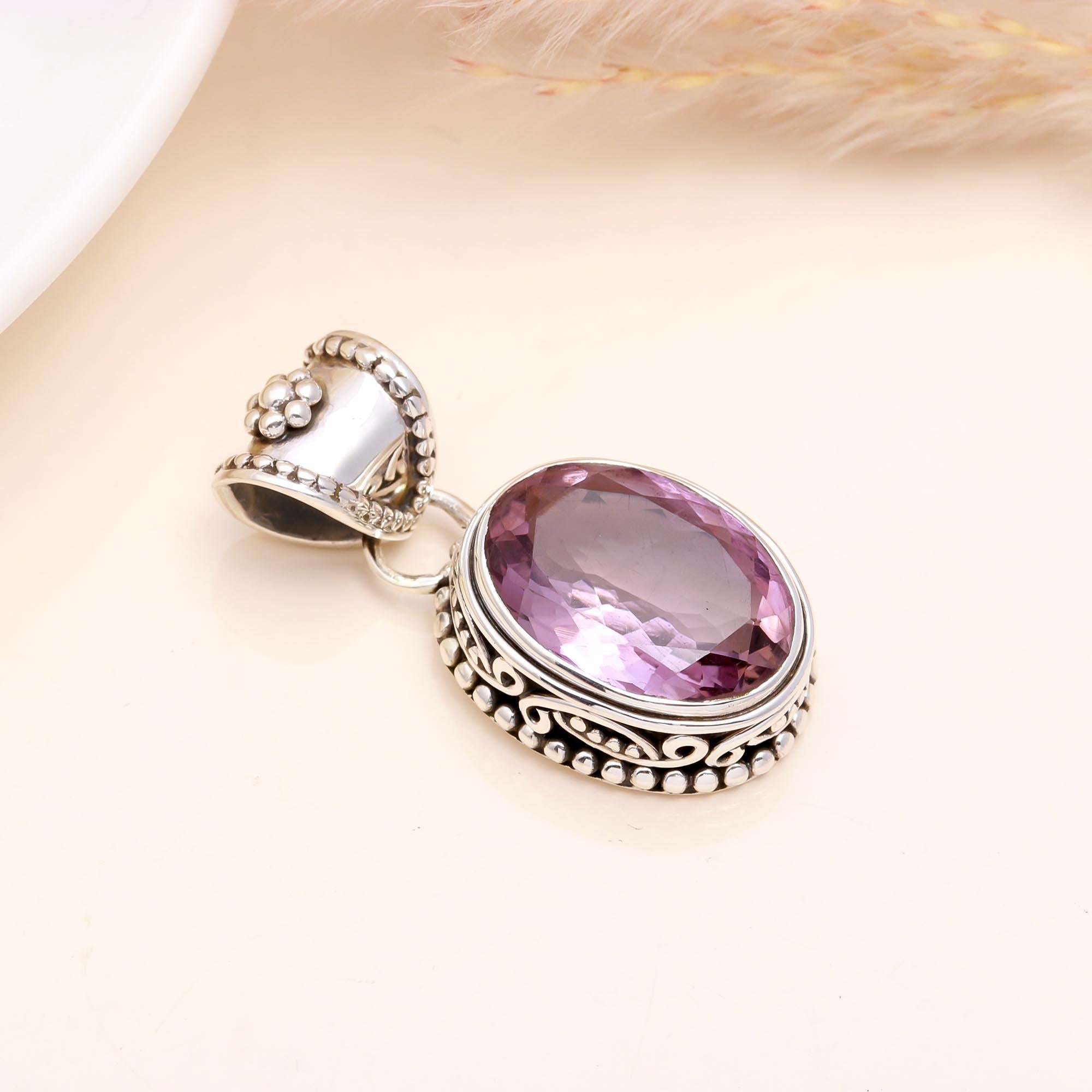 The Amethyst Heritage: Ornate Boho Silver Pendant