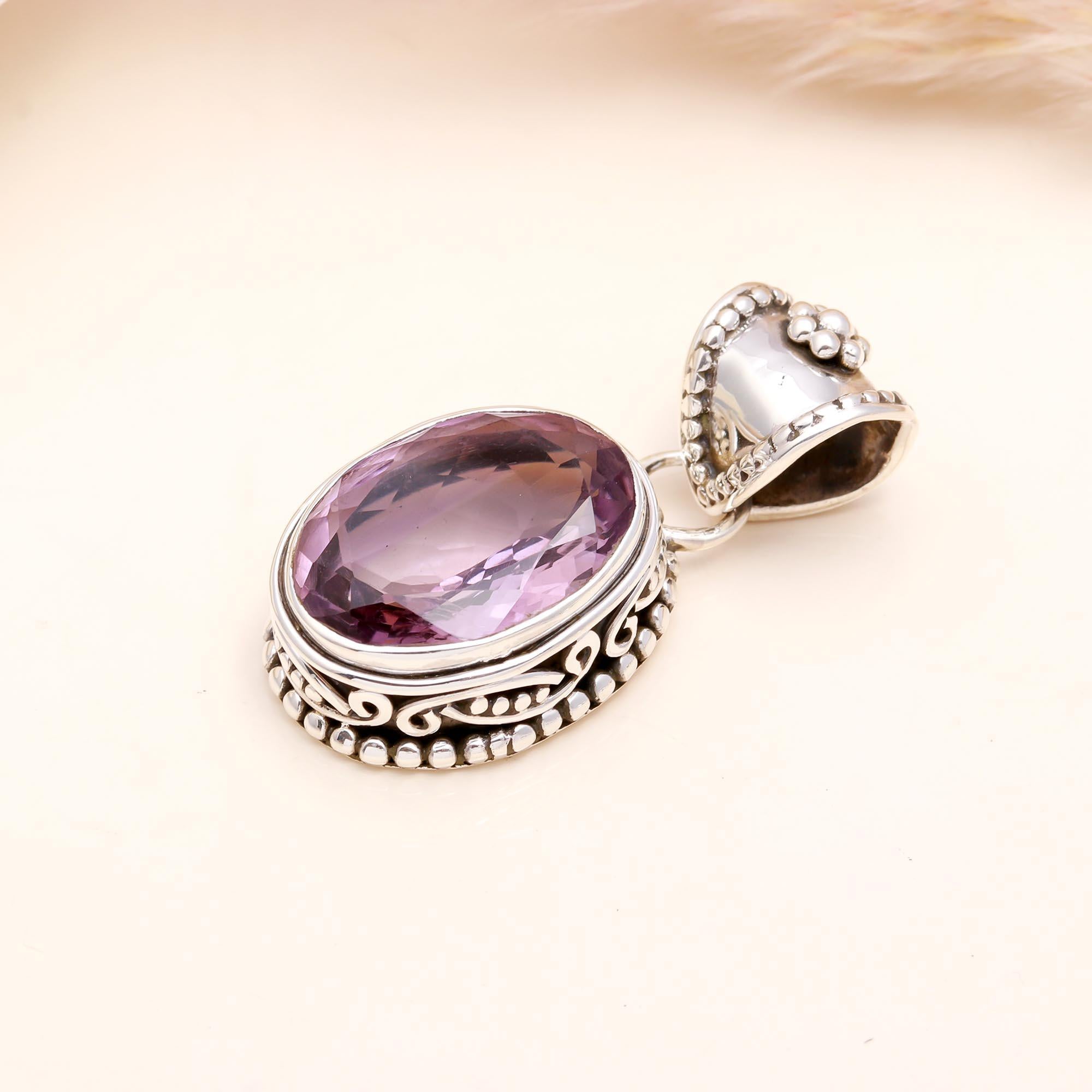 The Amethyst Heritage: Ornate Boho Silver Pendant