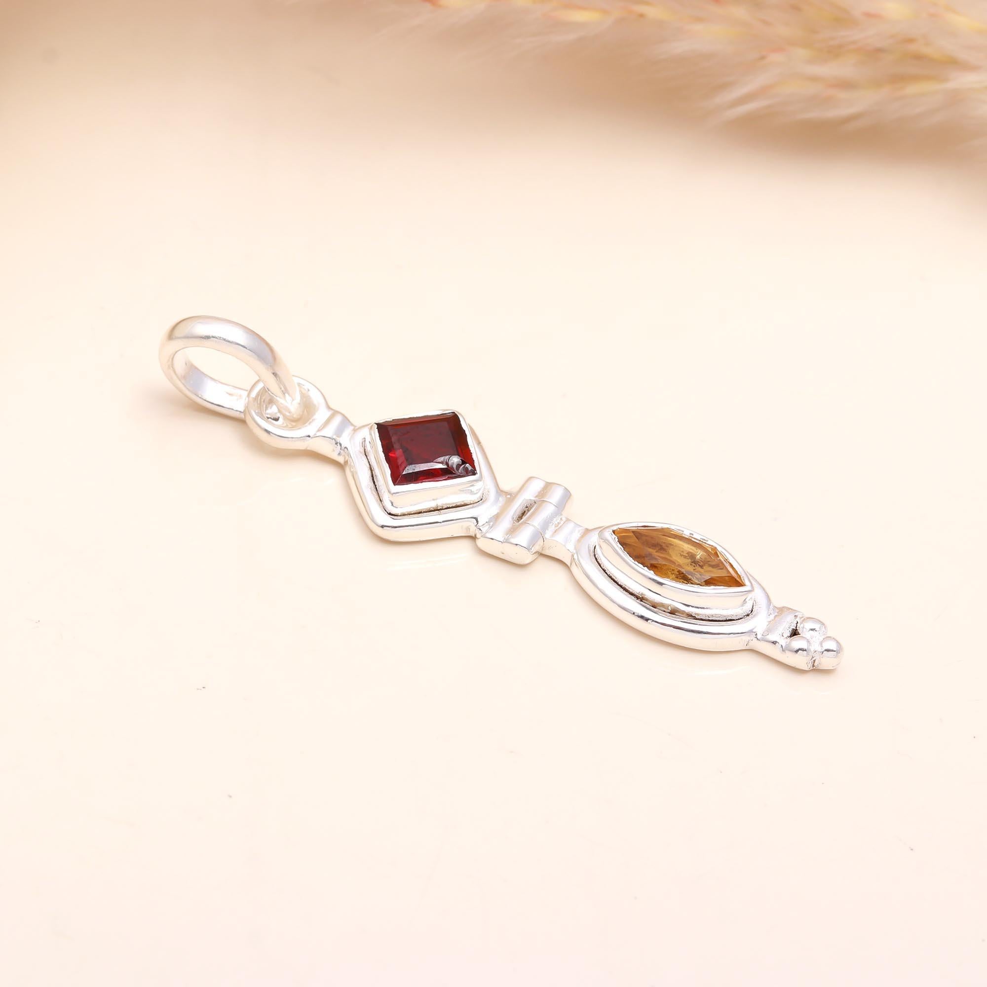 The Garnet Totem: Articulated Garnet & Citrine Silver Pendant