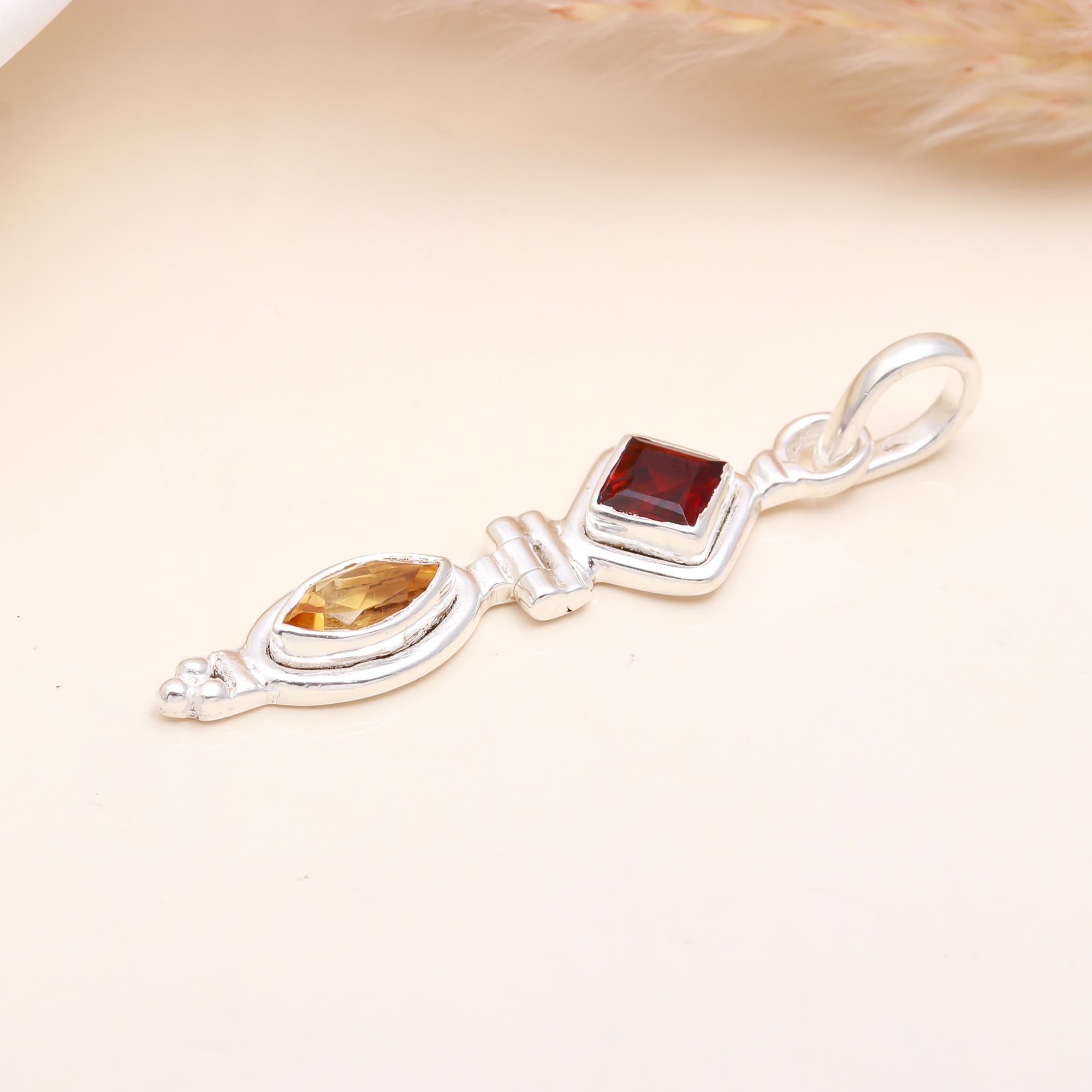 The Garnet Totem: Articulated Garnet & Citrine Silver Pendant