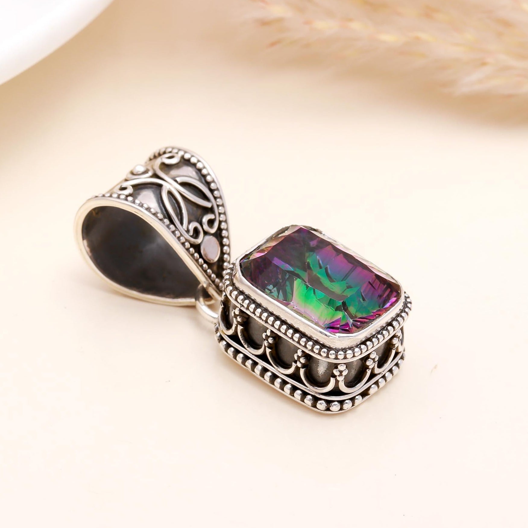 The Mystic Cube: Mystic Topaz Silver Pendant