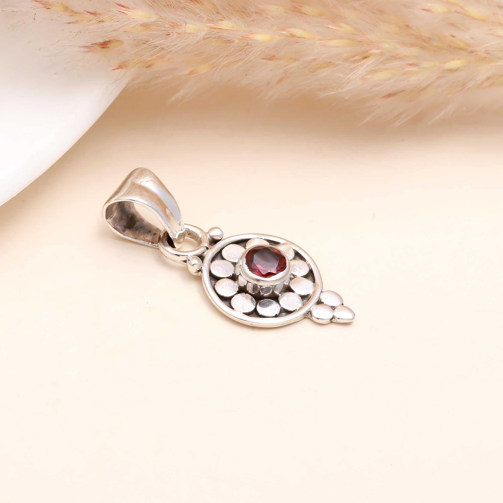 The Garnet Rosette: Silver Floral Mandala Charm