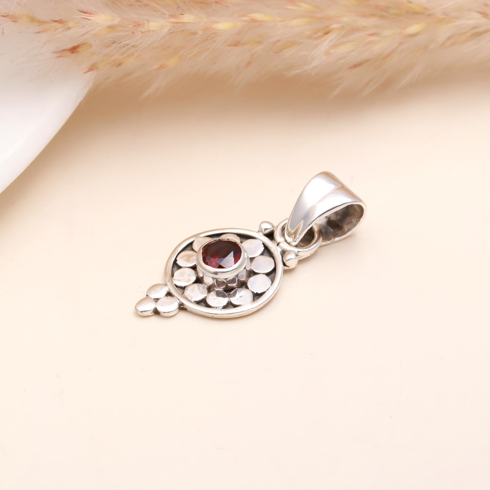 The Garnet Rosette: Silver Floral Mandala Charm