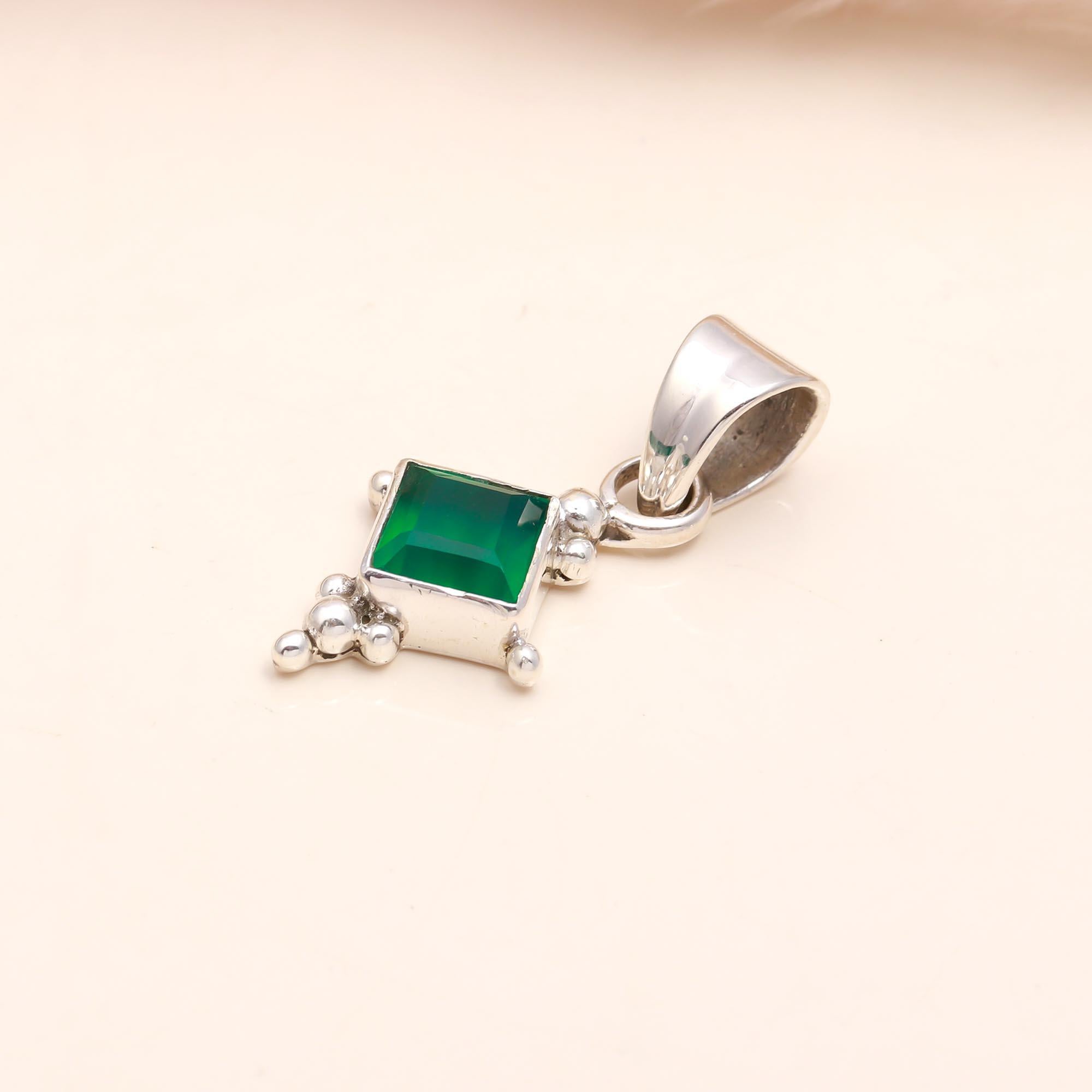 The Verdant Square: Green Onyx Silver Charm
