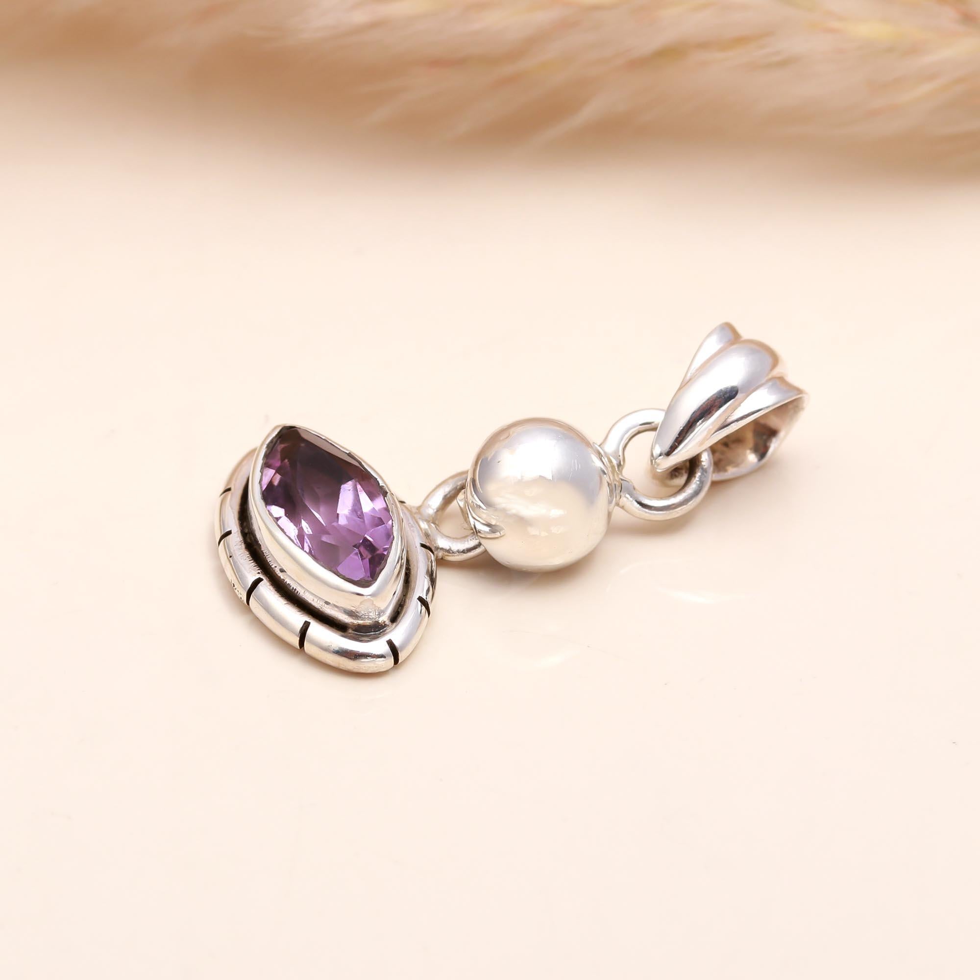 The Amethyst Horizon: Silver Marquise Statement Charm