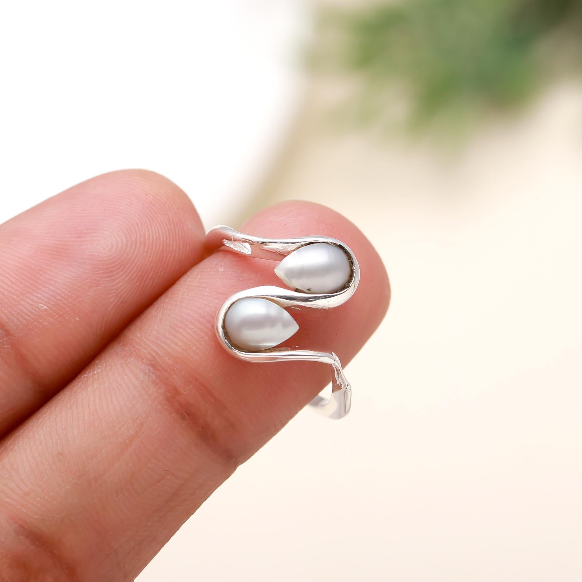 925 Silver Twin Pearl Wrap Ring