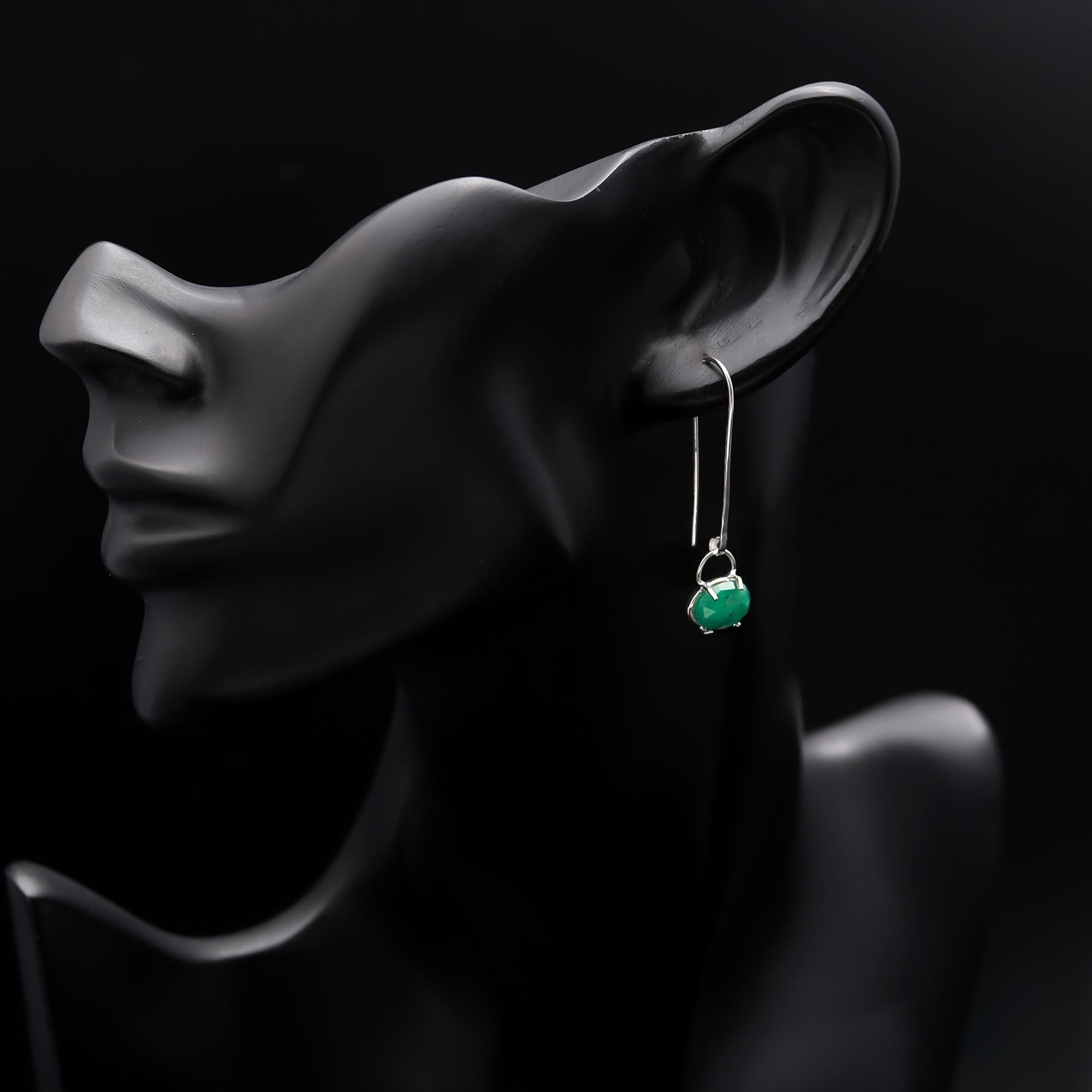 925 Sterling Silver Zambia Emerald Earring with Earwire