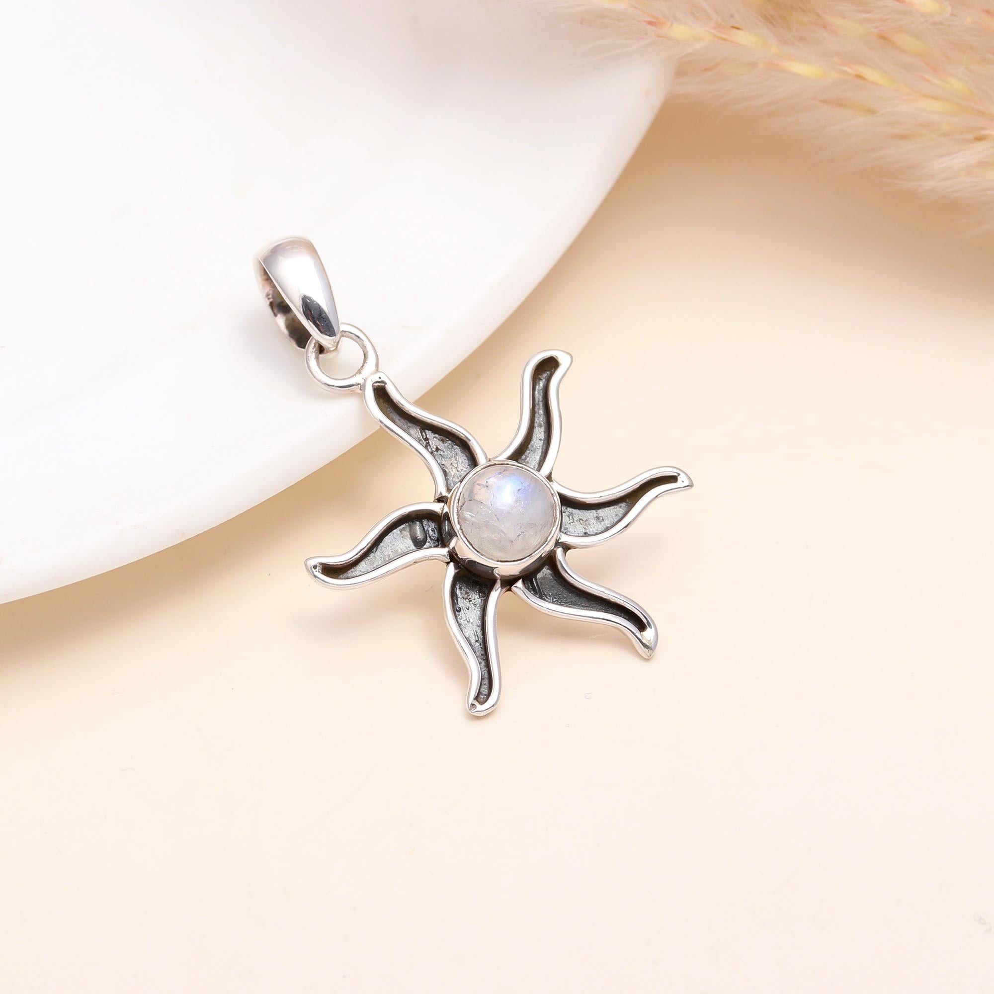 925 Sterling Silver Sunburst Moonstone Pendant