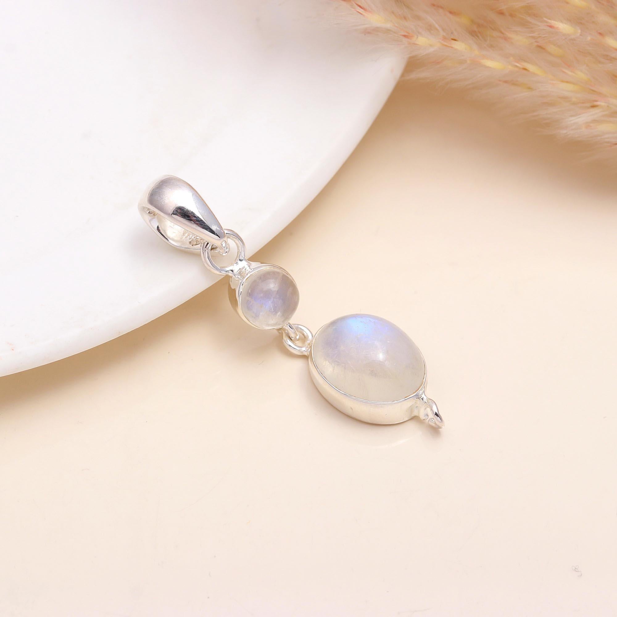925 Sterling Silver Double Moonstone Pendant